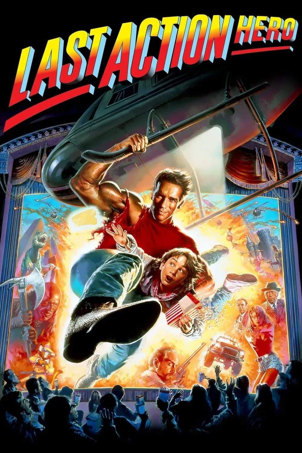 Poster chính thức của phim Phim Phiêu Lưu, Phim Giả Tượng "Người Hùng Cuối Cùng" (Last Action Hero - 1993), với sự tham gia của diễn viên Arnold Schwarzenegger và Austin O'Brien.