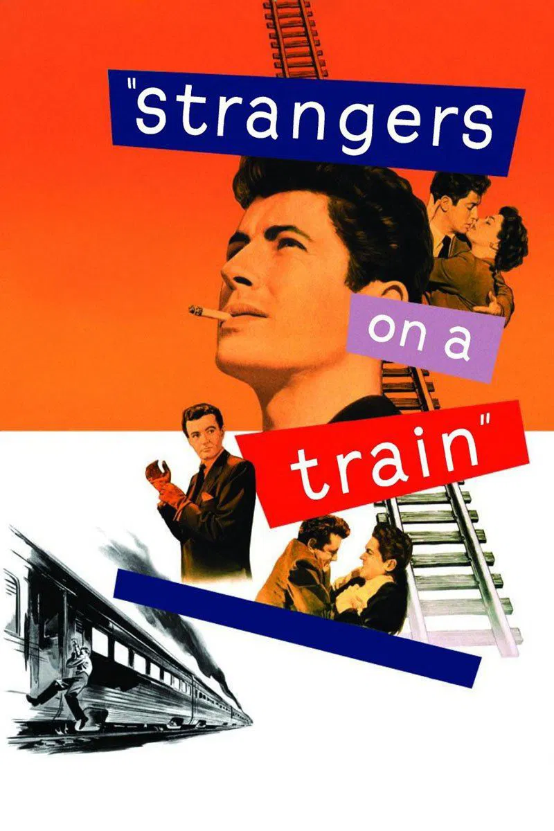 Poster chính thức của phim Phim Hình Sự, Phim Giật Gân "Người Lạ Trên Chuyến Tàu" (Strangers on a Train - 1951), với sự tham gia của diễn viên Farley Granger và Ruth Roman.
