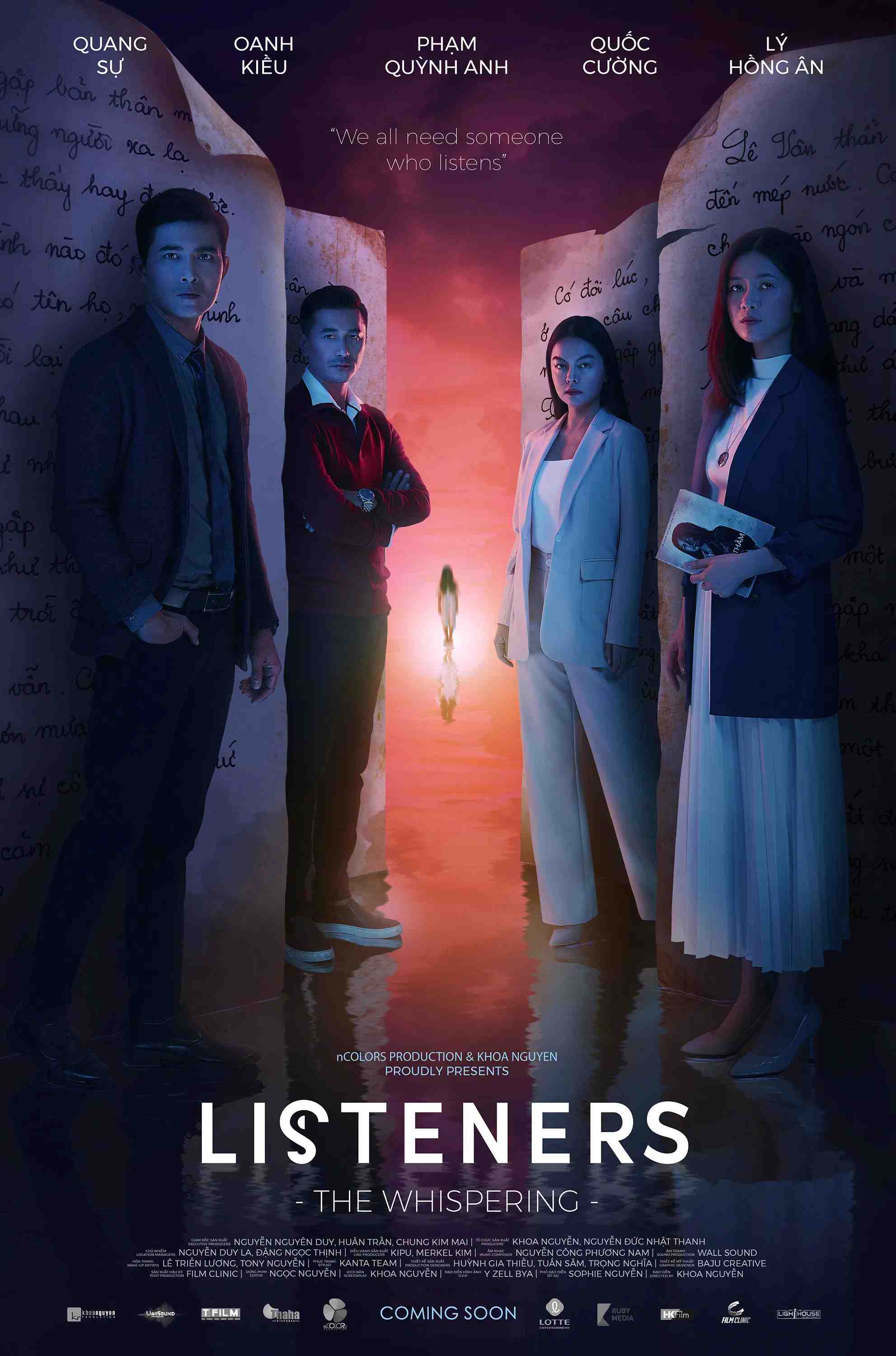 Poster chính thức của phim Phim Giật Gân, Phim Bí Ẩn "Người Lắng Nghe: Lời Thì Thầm" (Listeners: The Whispering - 2022), với sự tham gia của diễn viên Quang Su và Oanh Kiều.