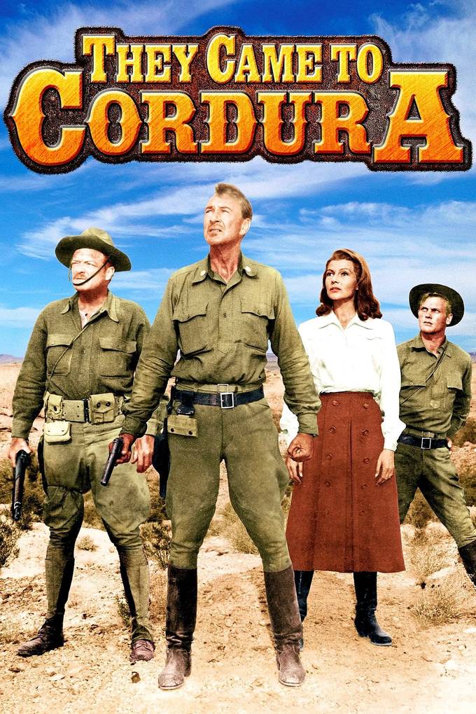 Poster chính thức của phim Phim Miền Tây "Người Lính Hèn Nhát" (They Came to Cordura - 1959), với sự tham gia của diễn viên Gary Cooper và Rita Hayworth.