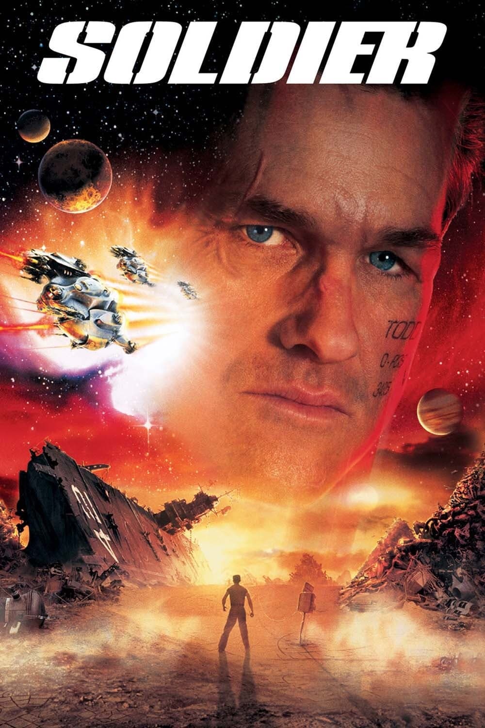 Poster chính thức của phim Phim Viễn Tưởng, Phim Hành Động "Người Lính" (Soldier - 1998), với sự tham gia của diễn viên Kurt Russell và Jason Scott Lee.