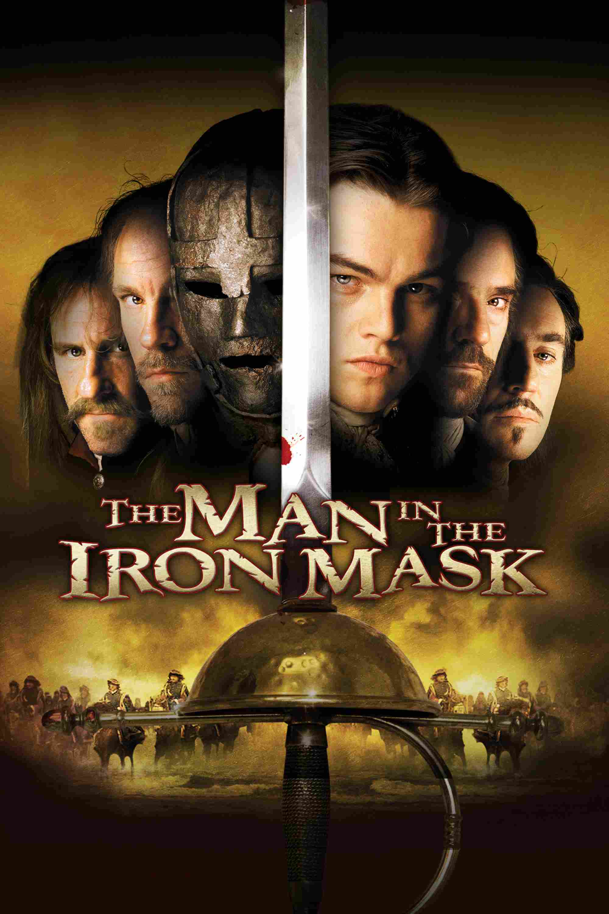 Poster chính thức của phim Phim Phiêu Lưu, Phim Hành Động "Người Mang Mặt Nạ Sắt" (The Man in the Iron Mask - 1998), với sự tham gia của diễn viên Leonardo DiCaprio và Gabriel Byrne.