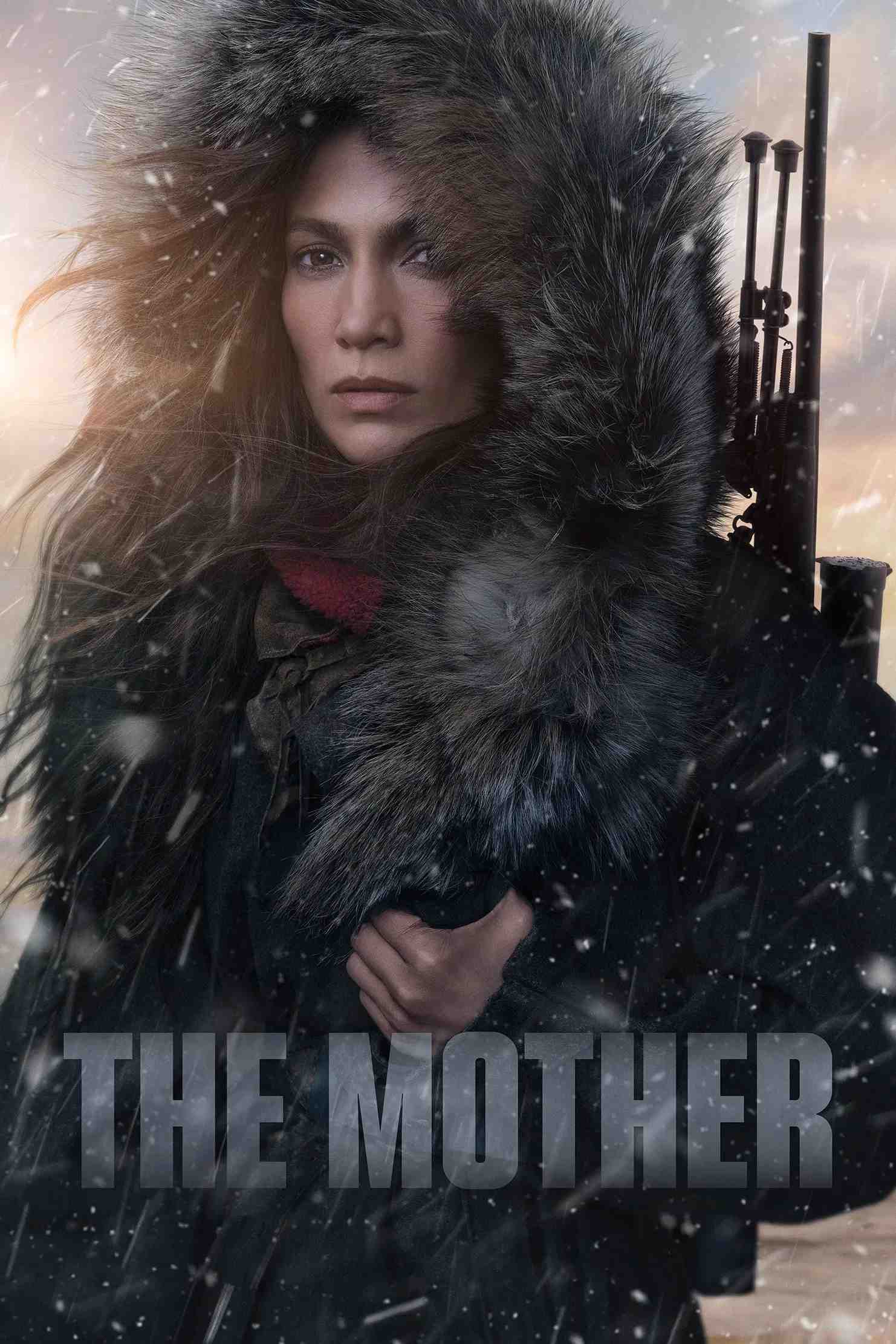 Poster chính thức của phim Phim Hành Động, Phim Giật Gân "Người Mẹ" (The Mother - 2023), với sự tham gia của diễn viên Jennifer Lopez và Lucy Paez.