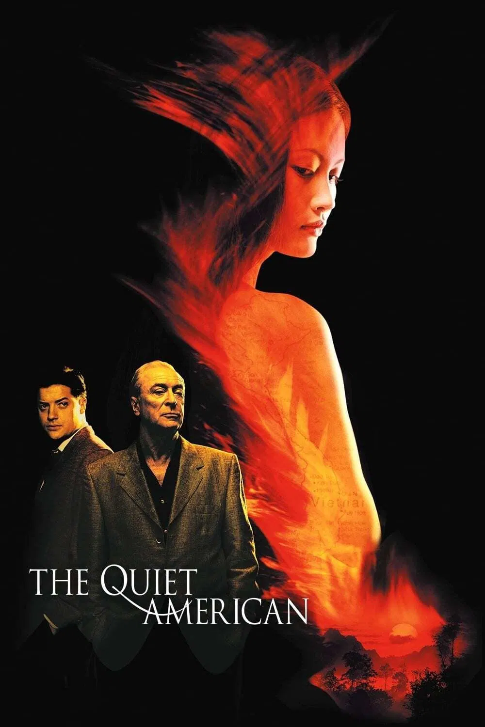 Poster chính thức của phim Phim Tình Cảm, Phim Giật Gân "Người Mỹ Trầm Lặng" (The Quiet American - 2002), với sự tham gia của diễn viên Michael Caine và Brendan Fraser.