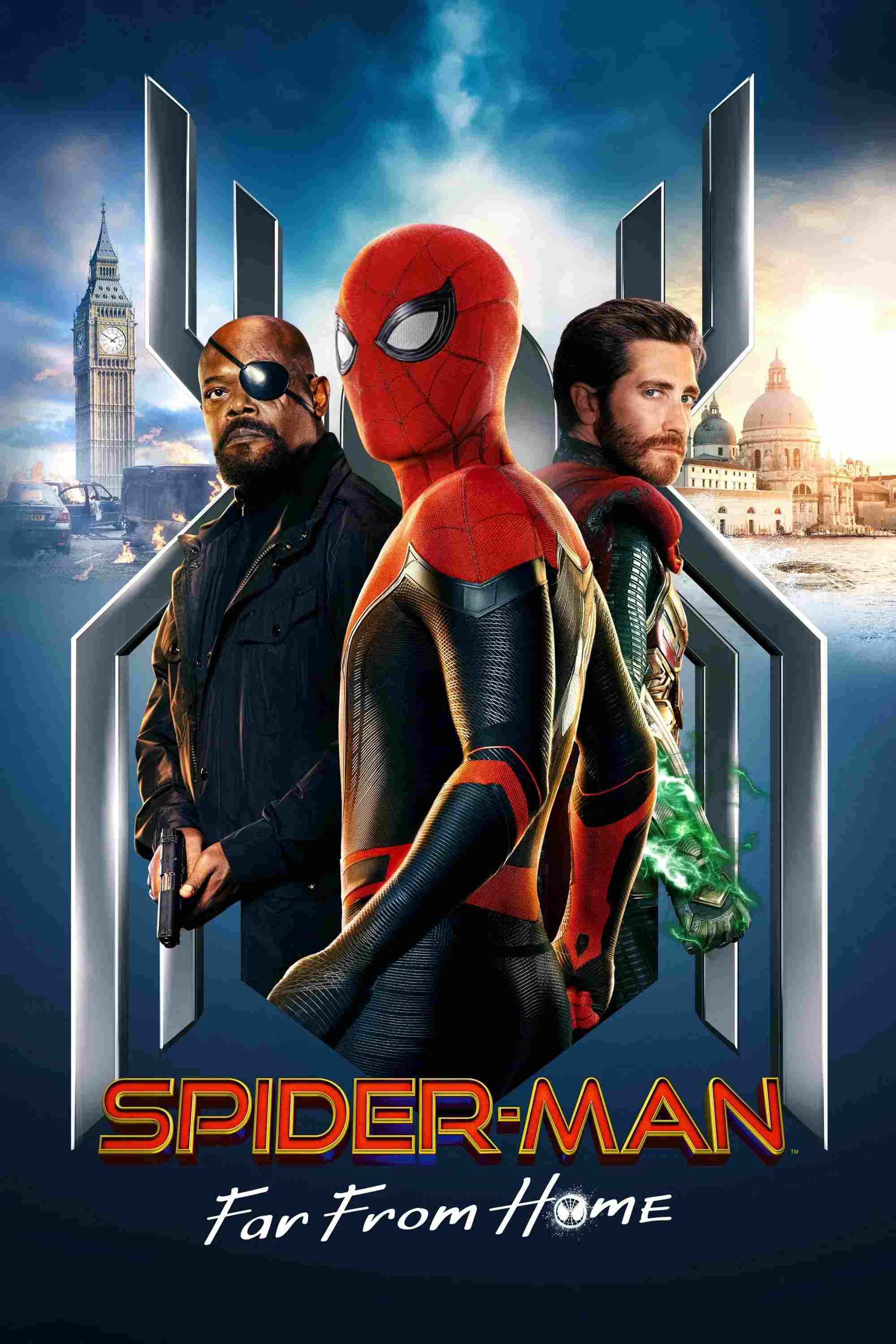 Poster chính thức của phim Phim Hành Động, Phim Phiêu Lưu "Người Nhện: Xa Nhà" (Spider-Man: Far From Home - 2019), với sự tham gia của diễn viên Tom Holland và Jake Gyllenhaal.