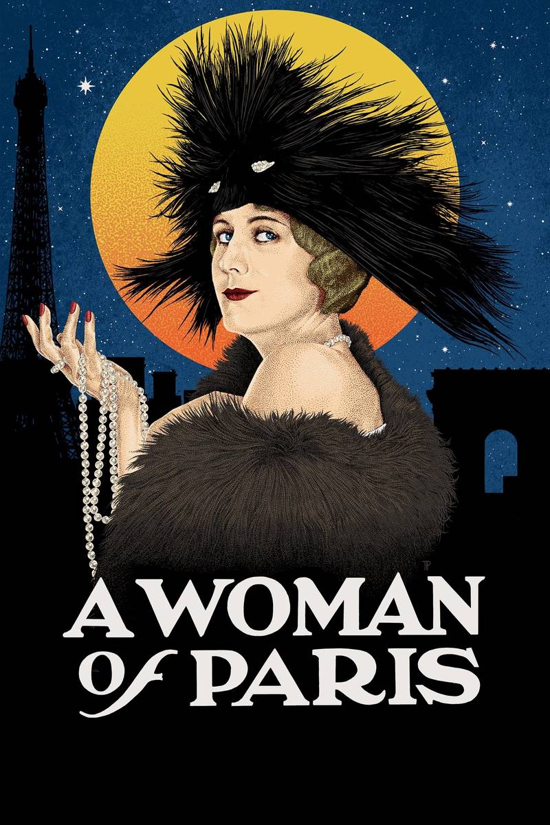 Poster chính thức của phim Phim Tâm Lý, Phim Tình Cảm "Người Phụ Nữ Ở Paris" (A Woman of Paris: A Drama of Fate - 1923), với sự tham gia của diễn viên Edna Purviance và Clarence Geldart.