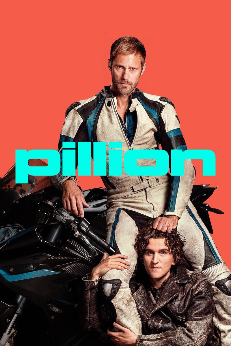Poster chính thức của phim Phim Tình Cảm, Phim Tâm Lý "Người Phục Tùng" (Pillion - 2025), với sự tham gia của diễn viên Harry Melling và Alexander Skarsgård.