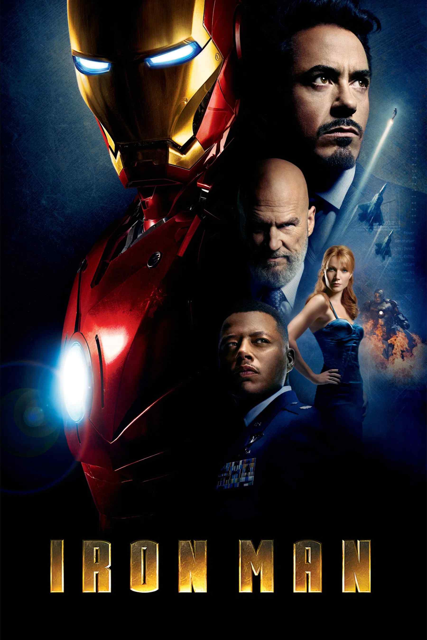 Poster chính thức của phim Phim Hành Động, Phim Viễn Tưởng "Người Sắt" (Iron Man - 2008), với sự tham gia của diễn viên Robert Downey Jr. và Terrence Howard.