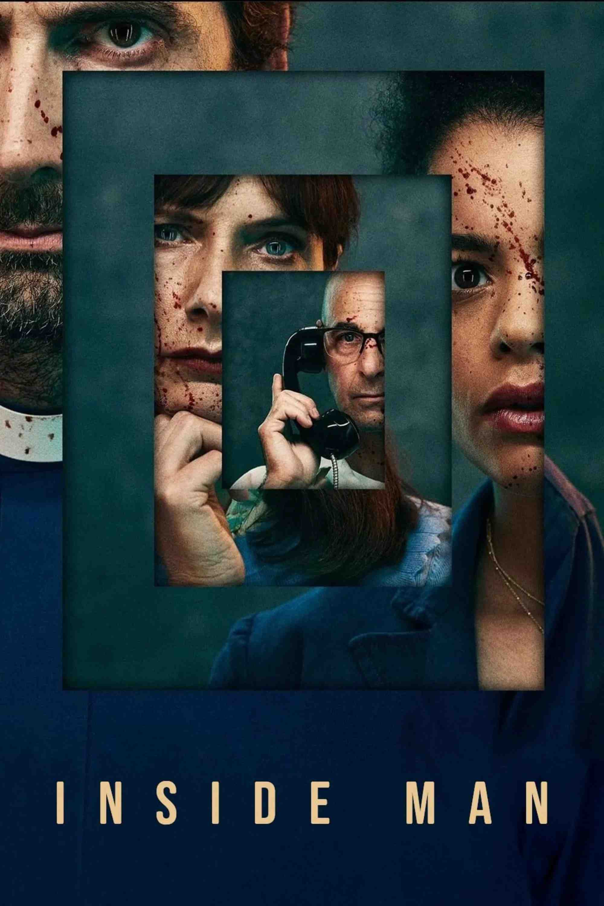 Poster chính thức của phim Phim Tâm Lý, Phim Hình Sự "Người Sau Song Sắt" (Inside Man - 2022), với sự tham gia của diễn viên David Tennant và Stanley Tucci.