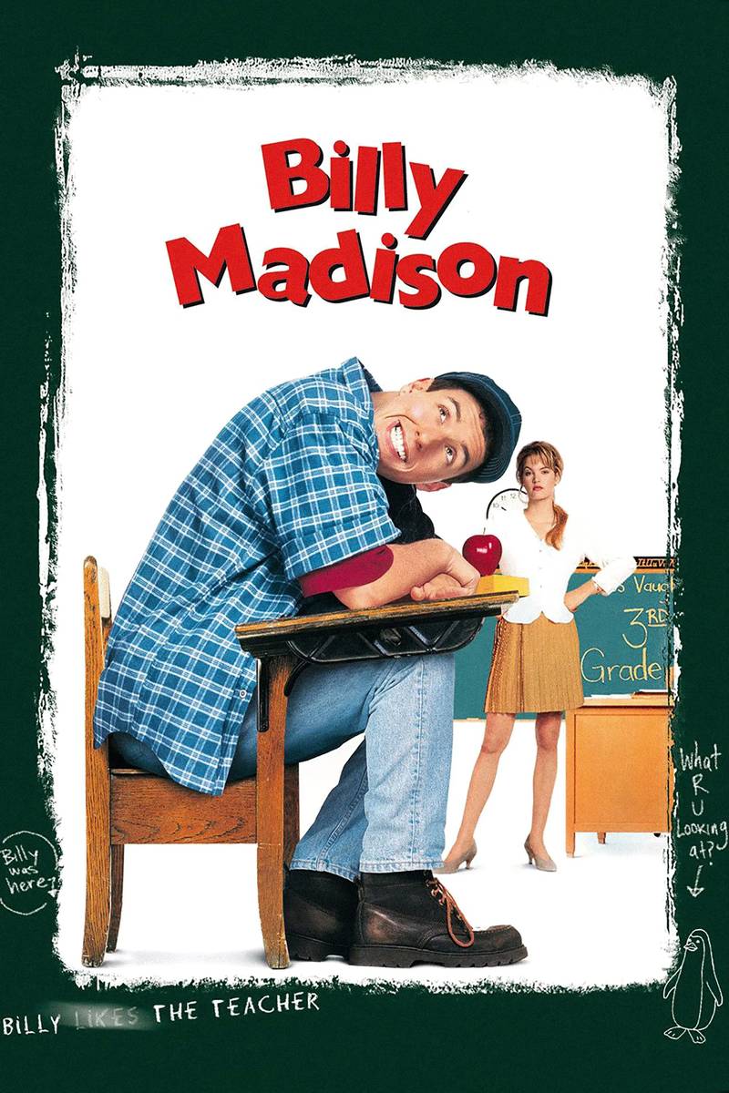 Poster chính thức của phim Phim Hài "Người Thừa Kế" (Billy Madison - 1995), với sự tham gia của diễn viên Adam Sandler và Bradley Whitford.