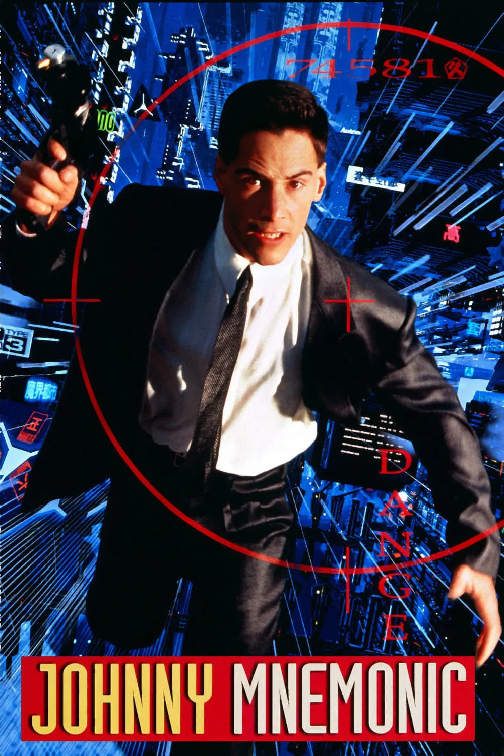 Poster chính thức của phim Phim Viễn Tưởng, Phim Hành Động "Người Vận Chuyển Data" (Johnny Mnemonic - 1995), với sự tham gia của diễn viên Keanu Reeves và Dina Meyer.