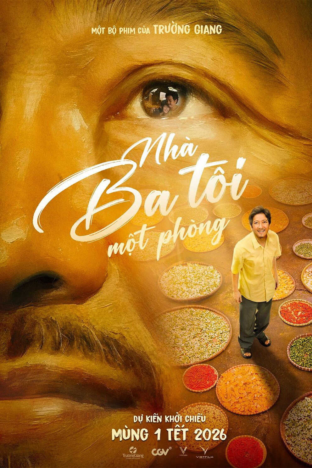 Poster chính thức của phim Phim Gia Đình, Phim Hài "Nhà Ba Tôi Một Phòng" (Nhà Ba Tôi Một Phòng - 2026), với sự tham gia của diễn viên Trường Giang và Minh Anh.