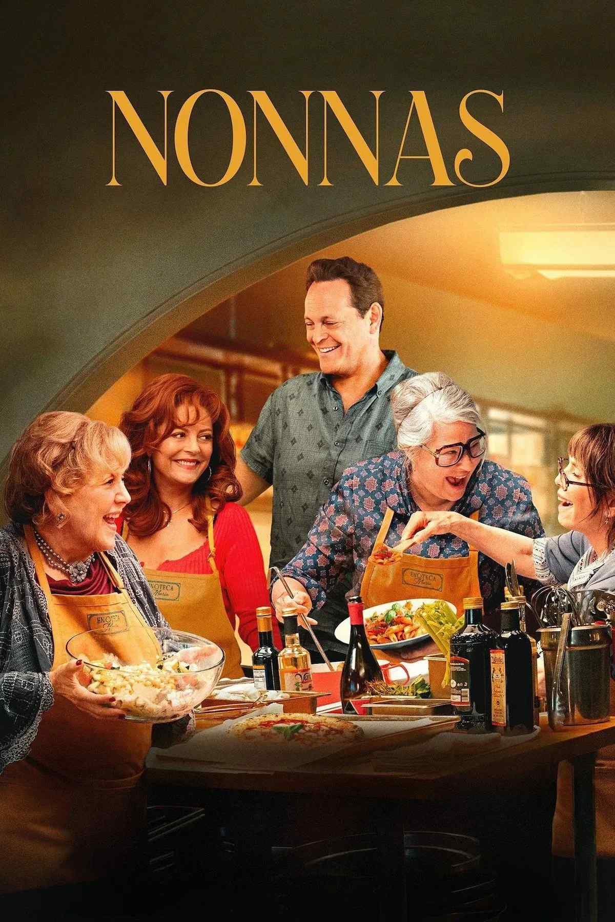 Poster chính thức của phim Phim Hài "Nhà Của Các Bà" (Nonnas - 2025), với sự tham gia của diễn viên Vince Vaughn và Lorraine Bracco.