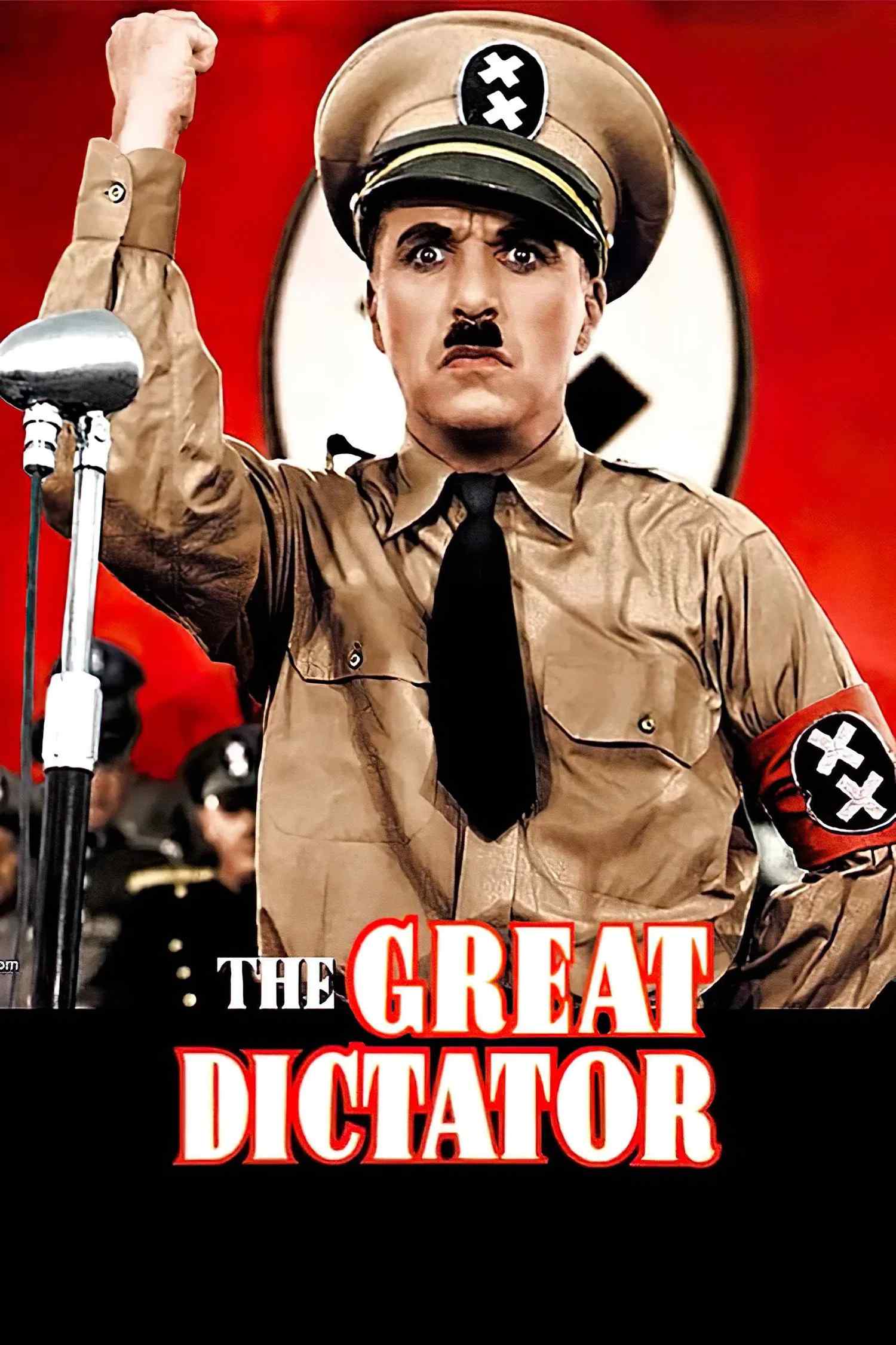 Poster chính thức của phim Phim Hài, Phim Chiến Tranh "Nhà Độc Tài Vĩ Đại" (The Great Dictator - 1940), với sự tham gia của diễn viên Charlie Chaplin và Paulette Goddard.