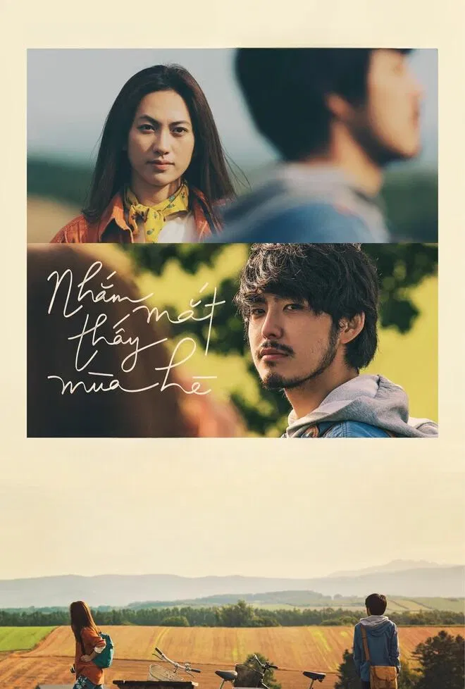 Poster chính thức của phim Phim Tâm Lý, Phim Tình Cảm "Nhắm Mắt Thấy Mùa Hè" (Summer in Closed Eyes - 2018), với sự tham gia của diễn viên Phương Anh Đào và Takafumi Akutsu.
