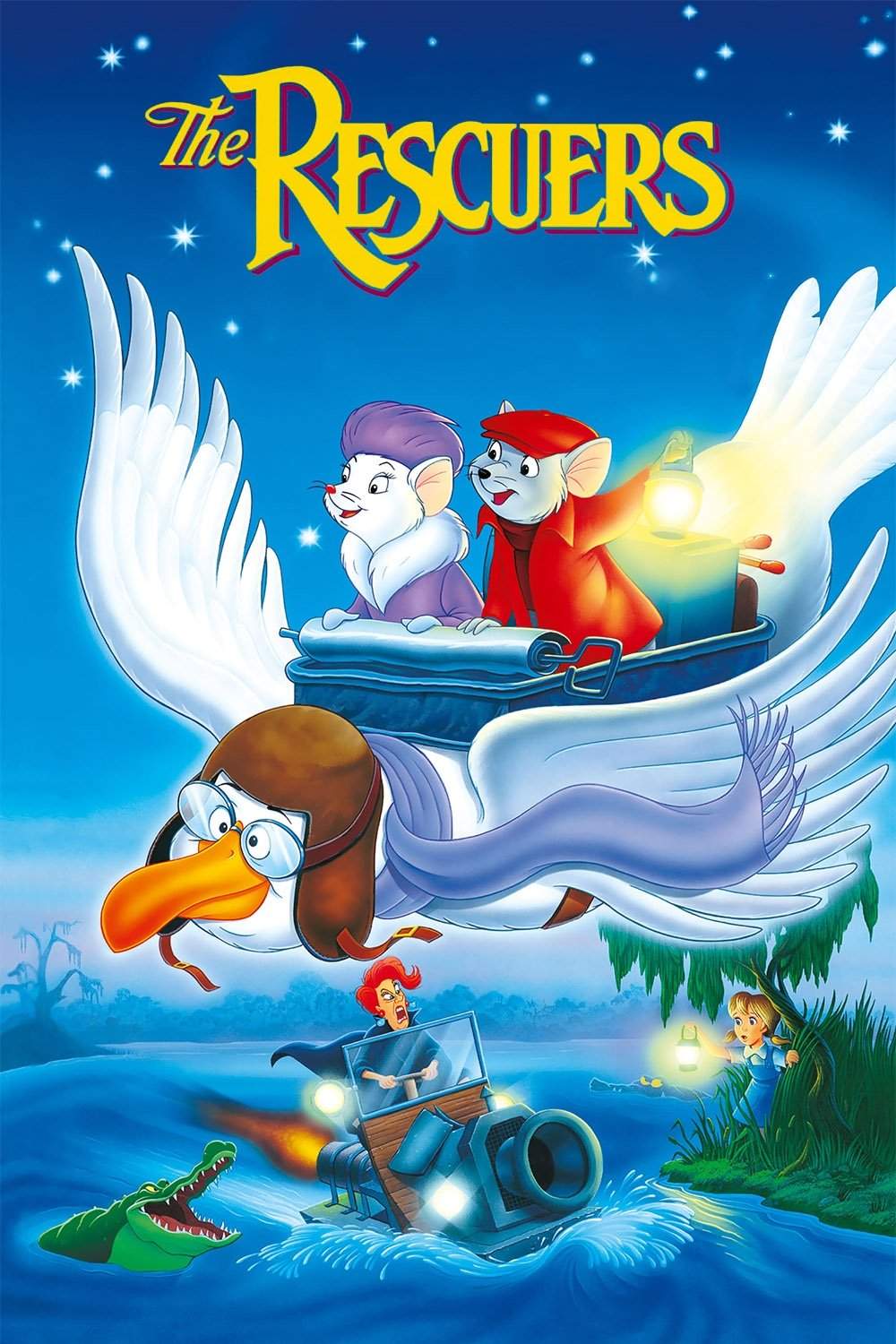 Poster chính thức của phim Phim Giả Tượng, Phim Gia Đình "Nhân Viên Cứu Hộ" (The Rescuers - 1977), với sự tham gia của diễn viên Bob Newhart và Eva Gabor.