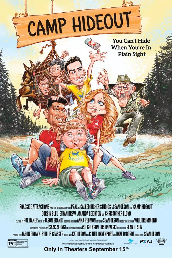 Poster chính thức của phim Phim Gia Đình, Phim Hài "Nhất Quỷ, Nhì Ma, Thứ Ba... Trộm Vặt" (Camp Hideout - 2023), với sự tham gia của diễn viên Corbin Bleu và Ethan Drew.