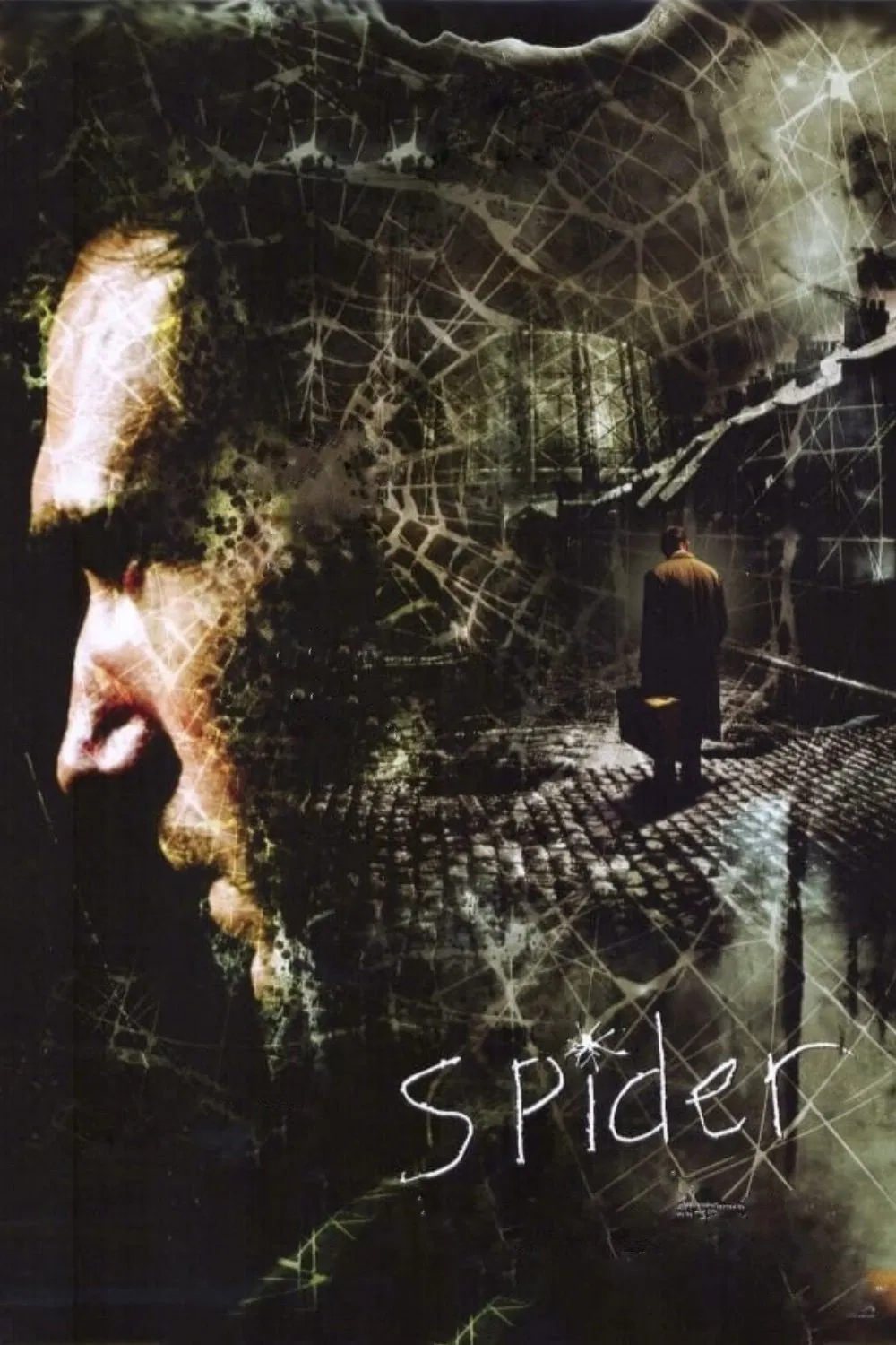 Poster chính thức của phim Phim Tâm Lý, Phim Bí Ẩn "Nhện" (Spider - 2002), với sự tham gia của diễn viên Ralph Fiennes và Miranda Richardson.