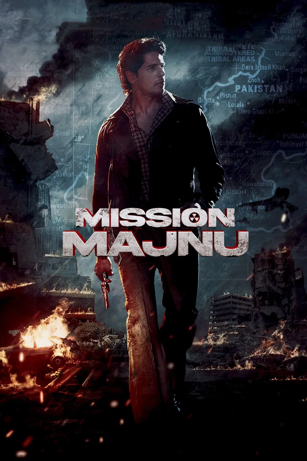 Poster chính thức của phim Phim Giật Gân, Phim Hành Động "Nhiệm Vụ Majnu" (Mission Majnu - 2023), với sự tham gia của diễn viên Sidharth Malhotra và Rashmika Mandanna.