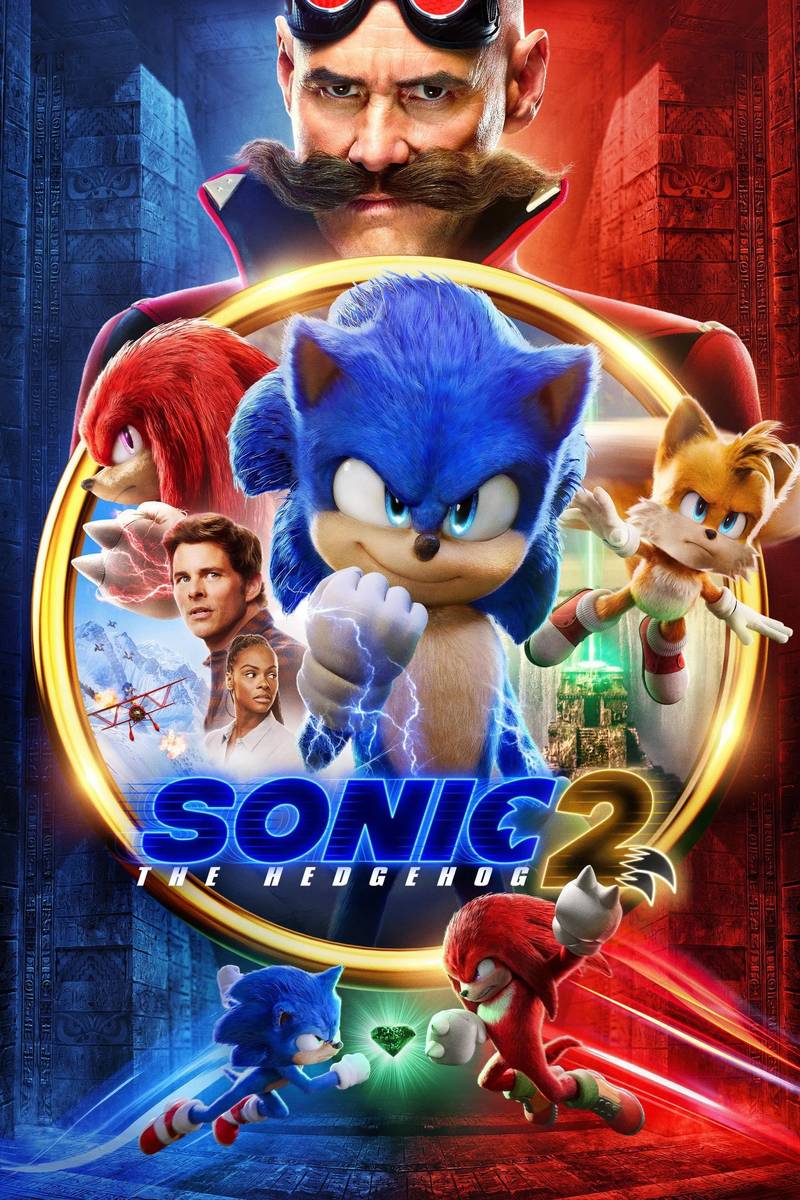 Poster chính thức của phim Phim Hành Động, Phim Phiêu Lưu "Nhím Sonic 2" (Sonic the Hedgehog 2 - 2022), với sự tham gia của diễn viên Ben Schwartz và James Marsden.