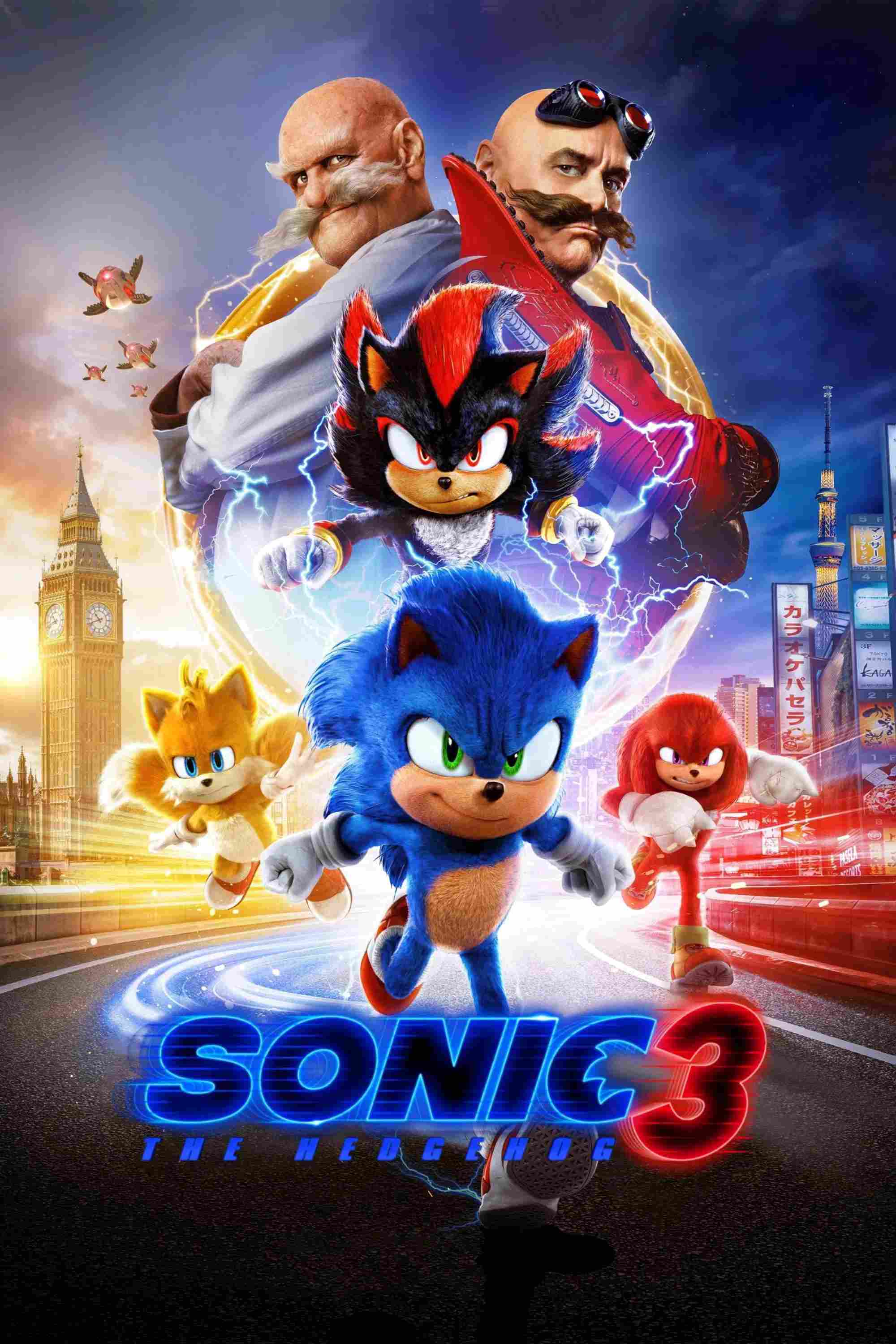 Poster chính thức của phim Phim Hành Động, Phim Viễn Tưởng "Nhím Sonic 3" (Sonic the Hedgehog 3 - 2024), với sự tham gia của diễn viên Jim Carrey và Ben Schwartz.