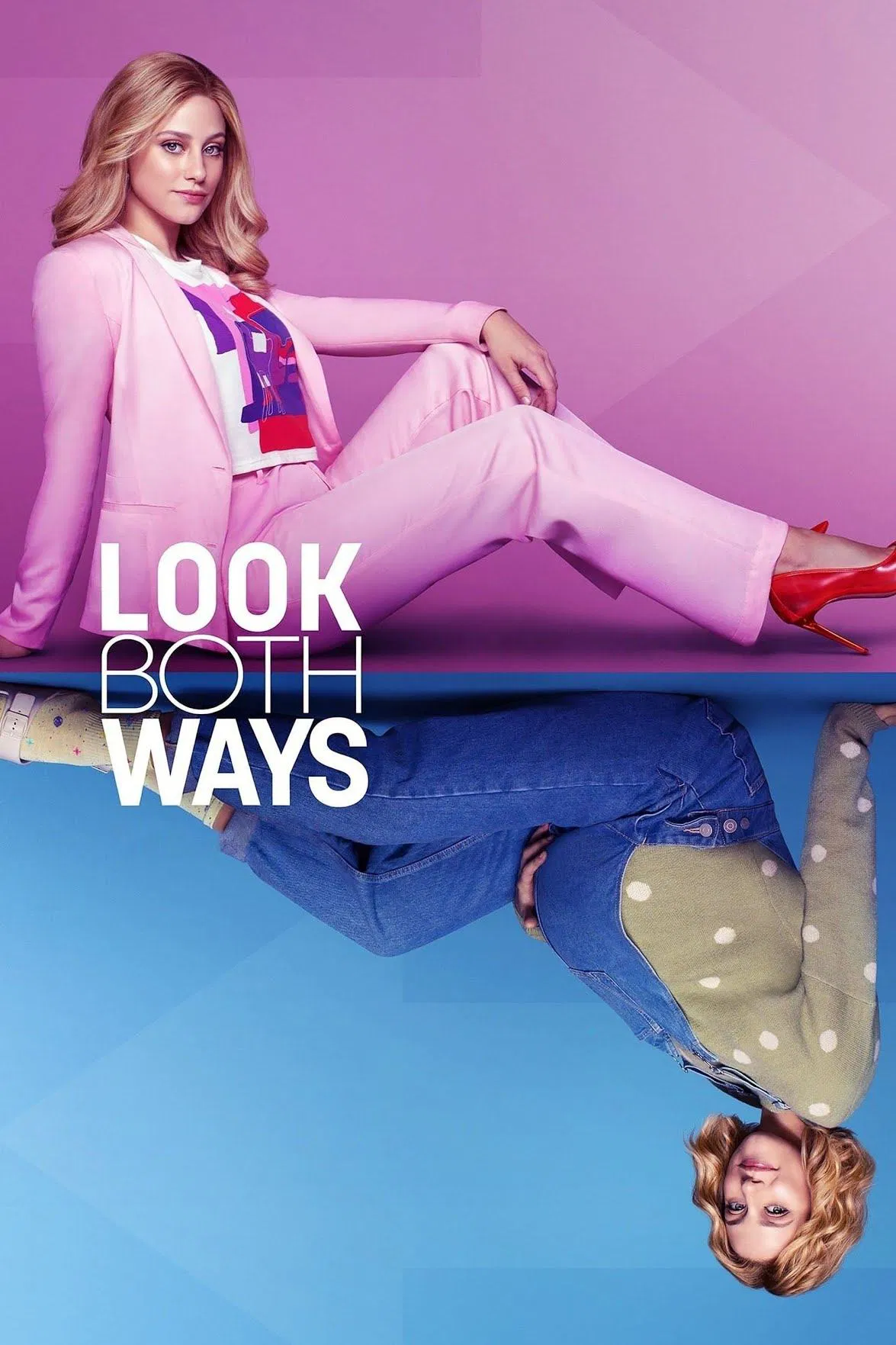 Poster chính thức của phim Phim Tình Cảm, Phim Tâm Lý "Nhìn Về Hai Phía" (Look Both Ways - 2022), với sự tham gia của diễn viên Lili Reinhart và Danny Ramirez.