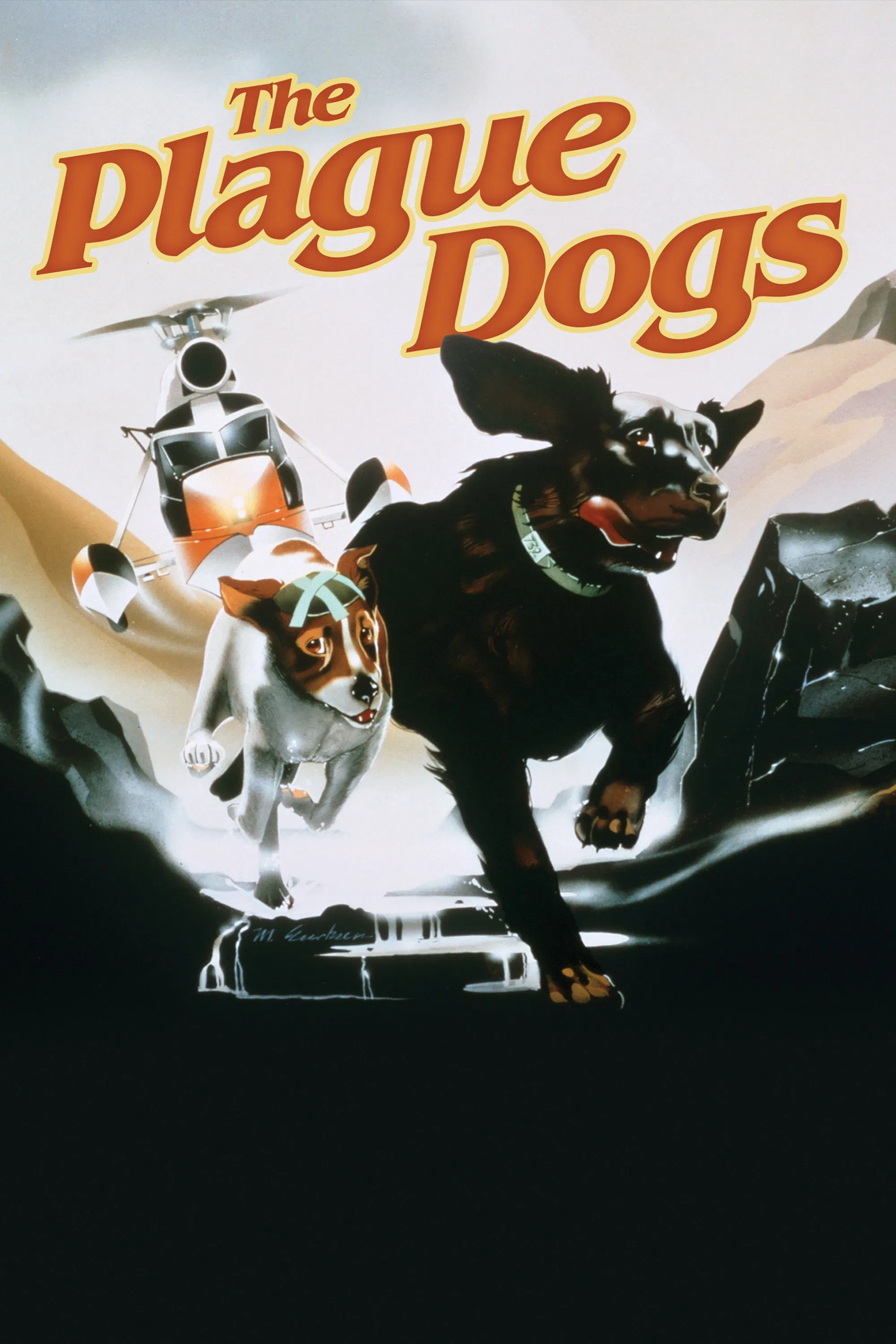 Poster chính thức của phim Phim Phiêu Lưu, Phim Hoạt Hình "Những Chú Chó Mang Bệnh Dịch Hạch" (The Plague Dogs - 1982), với sự tham gia của diễn viên John Hurt và Christopher Benjamin.