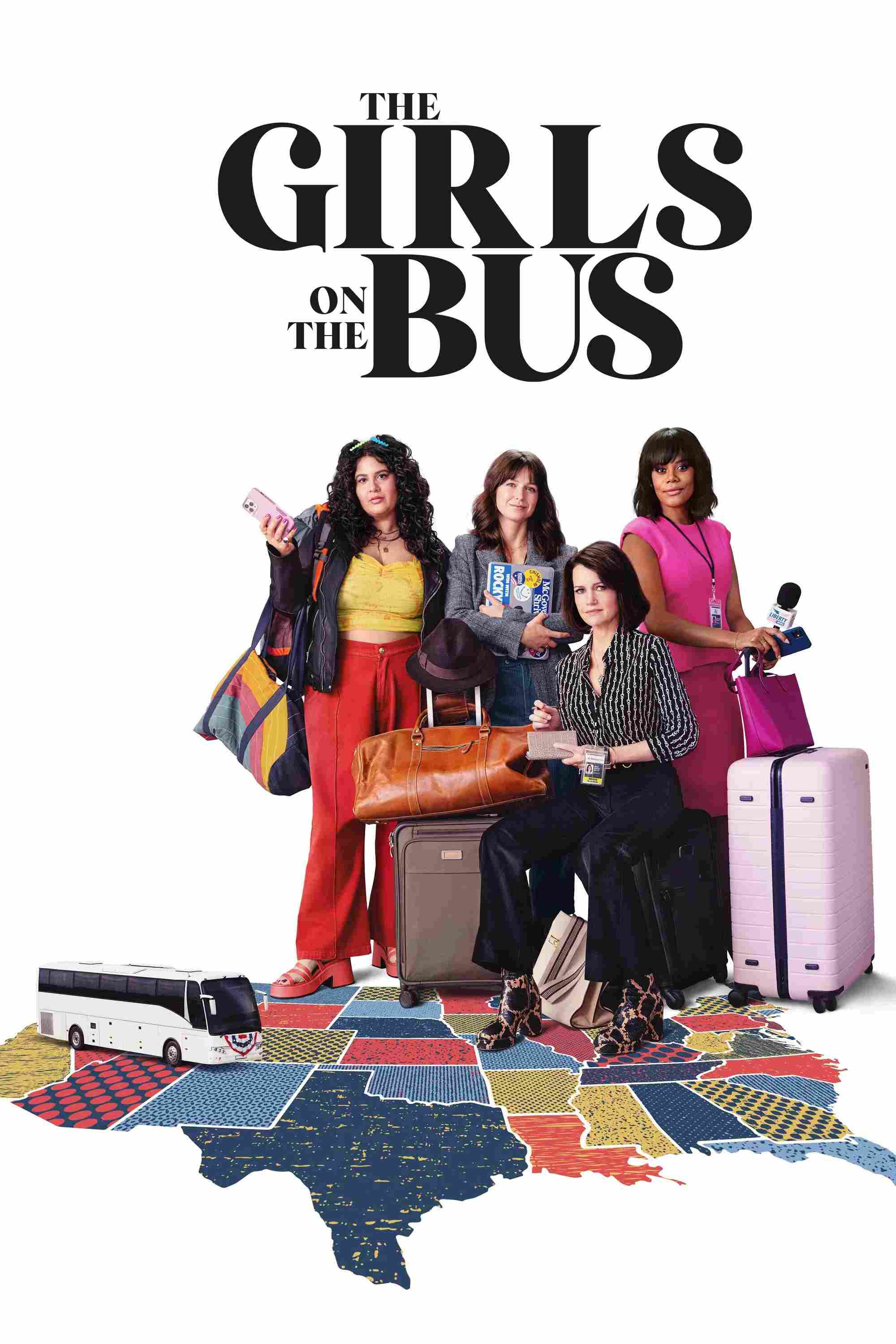 Poster chính thức của phim Phim Tâm Lý "Những Cô Gái Trên Xe Buýt (Phần 1)" (The Girls on the Bus - 2024), với sự tham gia của diễn viên Melissa Benoist và Carla Gugino.