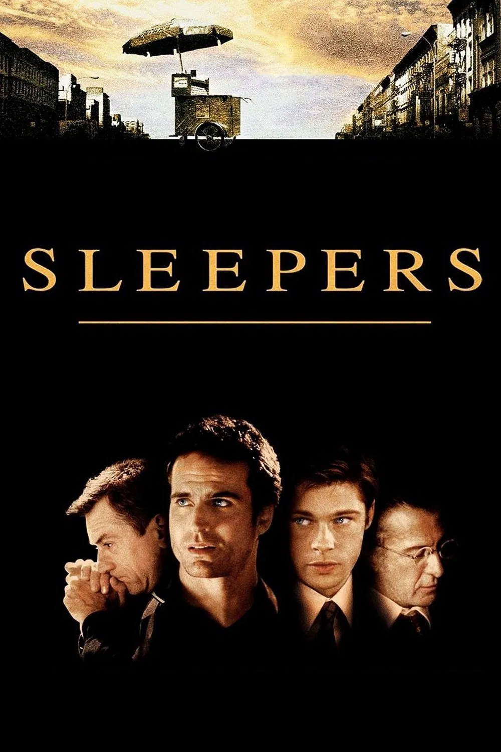 Poster chính thức của phim Phim Hình Sự, Phim Tâm Lý "Những Kẻ Ngủ Mơ" (Sleepers - 1996), với sự tham gia của diễn viên Kevin Bacon và Robert De Niro.