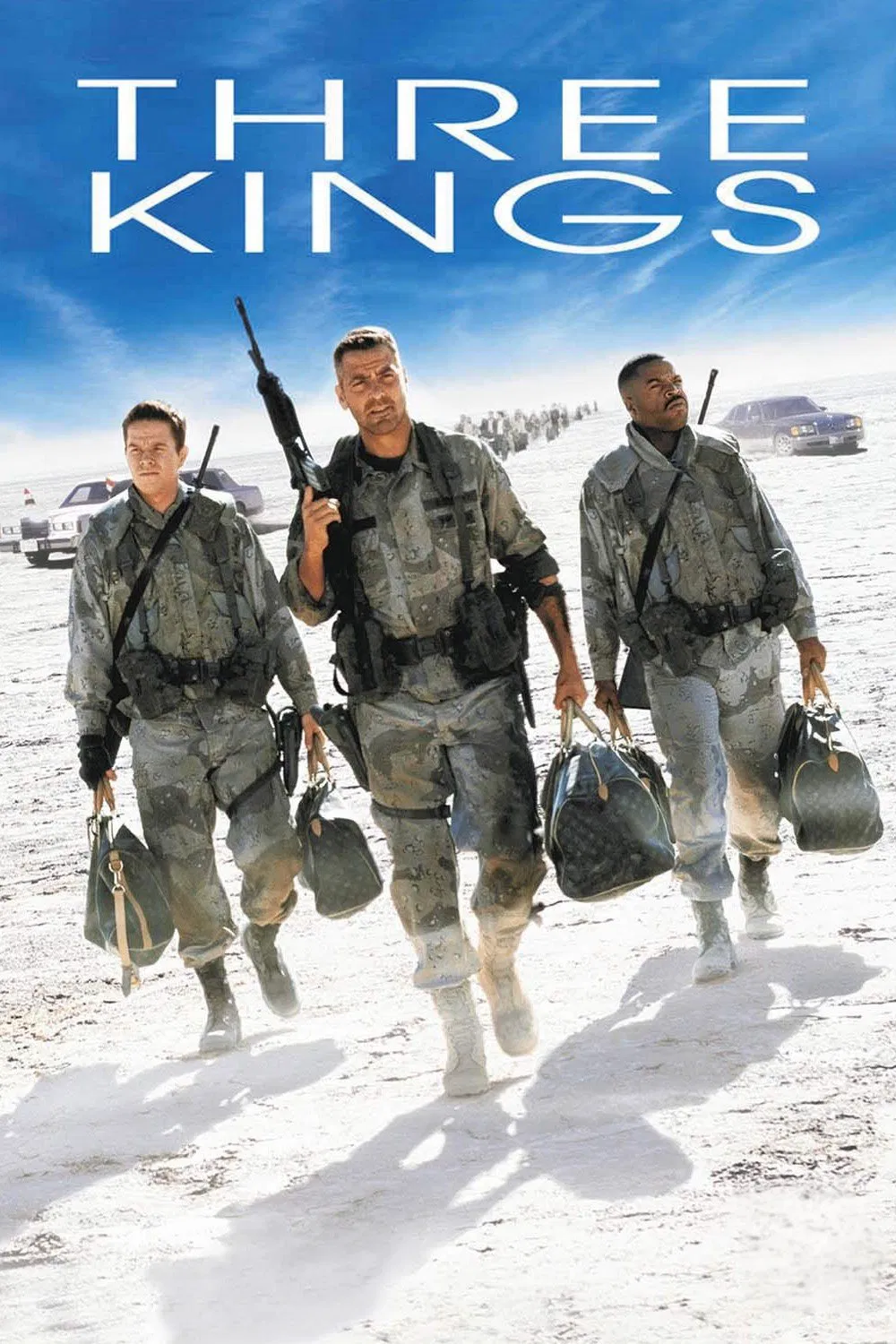 Poster chính thức của phim Phim Hành Động, Phim Hài "Những Kẻ Săn Vàng" (Three Kings - 1999), với sự tham gia của diễn viên George Clooney và Mark Wahlberg.