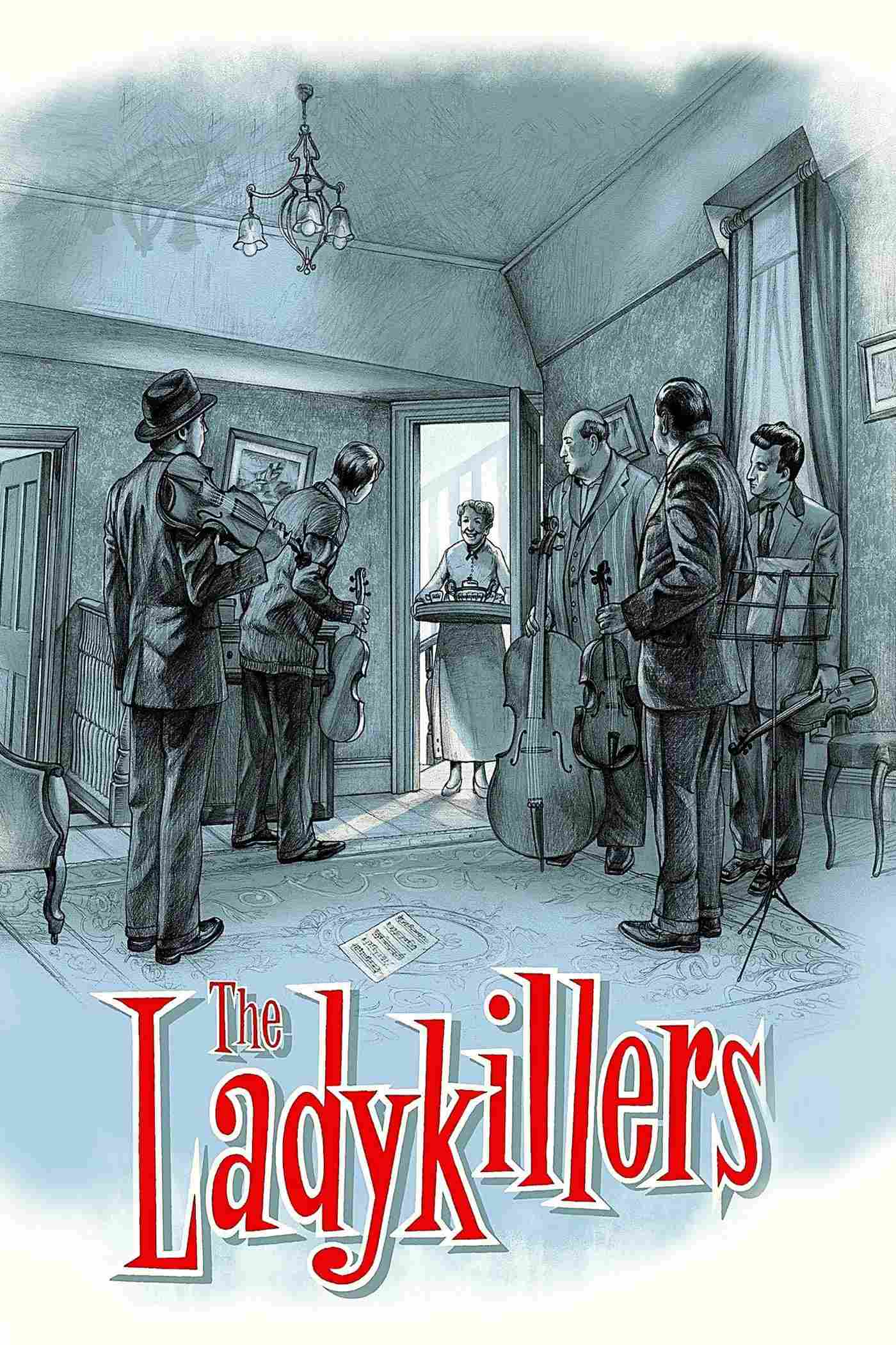 Poster chính thức của phim Phim Hài, Phim Hình Sự "Những kẻ sát nhân" (The Ladykillers - 1955), với sự tham gia của diễn viên Alec Guinness và Cecil Parker.
