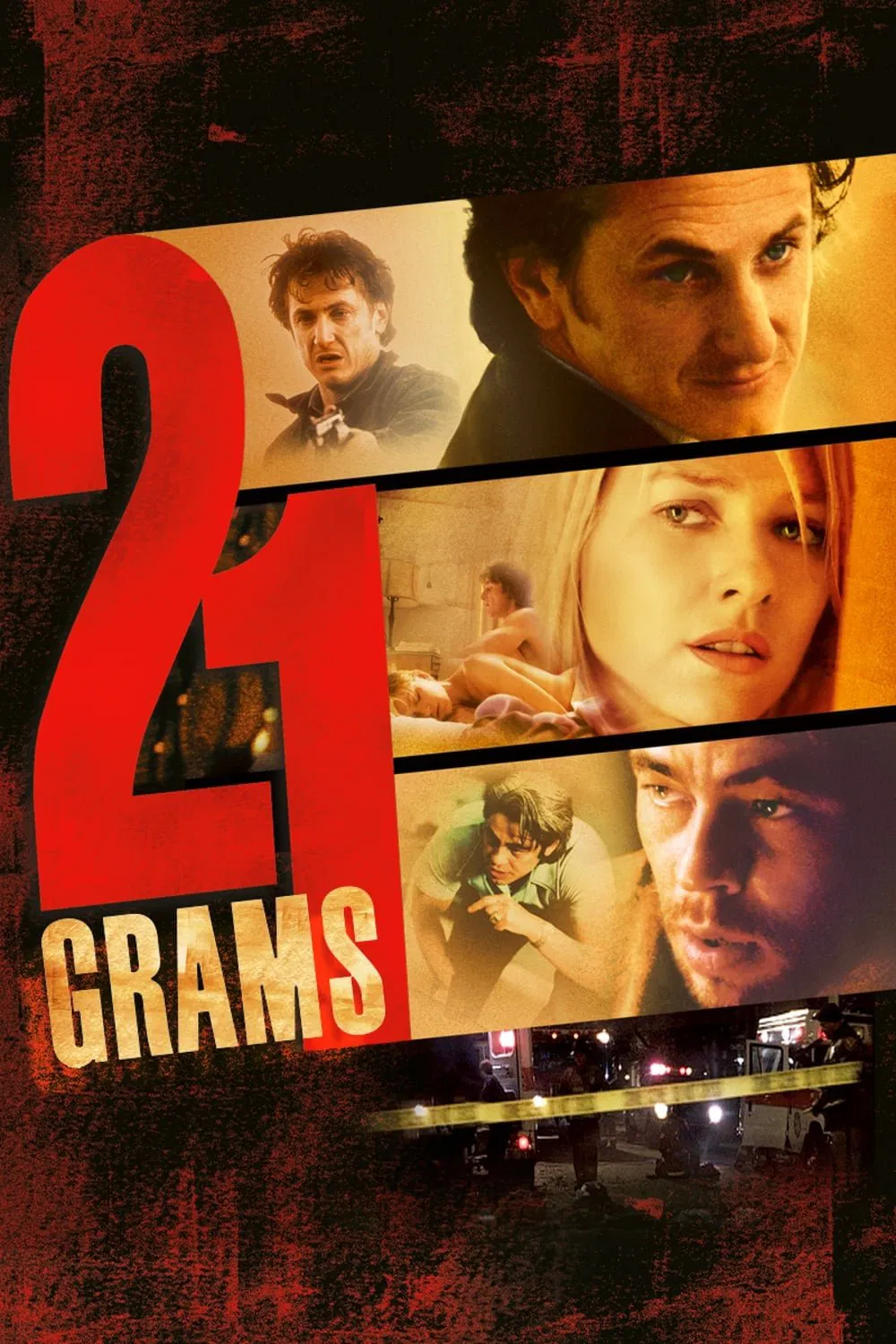 Poster chính thức của phim Phim Tâm Lý, Phim Hình Sự "Những Mảnh Đời Bất Hạnh" (21 Grams - 2003), với sự tham gia của diễn viên Sean Penn và Naomi Watts.