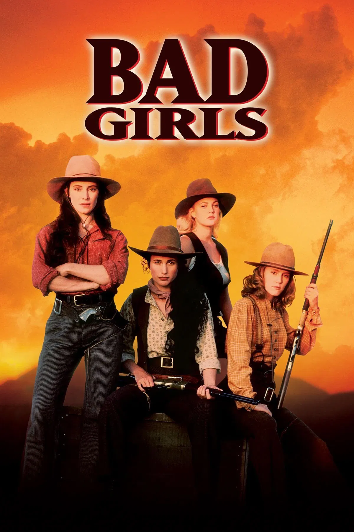 Poster chính thức của phim Phim Tình Cảm, Phim Miền Tây "Những Người Đẹp Miền Tây" (Bad Girls - 1994), với sự tham gia của diễn viên Madeleine Stowe và Mary Stuart Masterson.