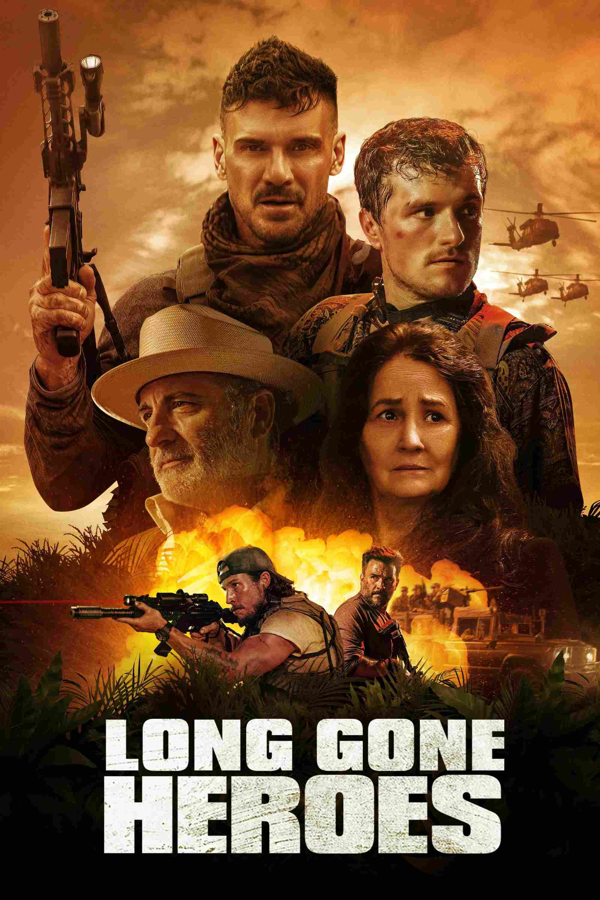 Poster chính thức của phim Phim Hành Động, Phim Chiến Tranh "Những Người Hùng Đã Khuất" (Long Gone Heroes - 2024), với sự tham gia của diễn viên Frank Grillo và Josh Hutcherson.