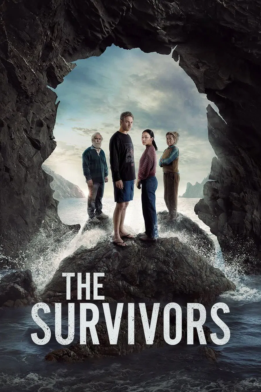 Poster chính thức của phim Phim Tâm Lý, Phim Bí Ẩn "Những Người Sống Sót" (The Survivors - 2025), với sự tham gia của diễn viên Yerin Ha và Miriama Smith.