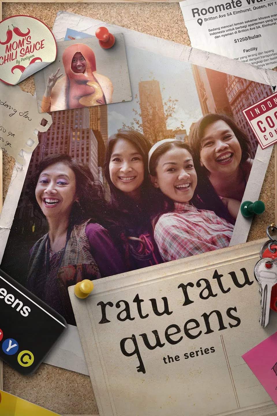 Poster chính thức của phim Phim Tâm Lý, Phim Hài "Những Nữ Hoàng Quận Queens" (Ratu Ratu Queens: The Series - 2025), với sự tham gia của diễn viên Nirina Zubir và Asri Welas.