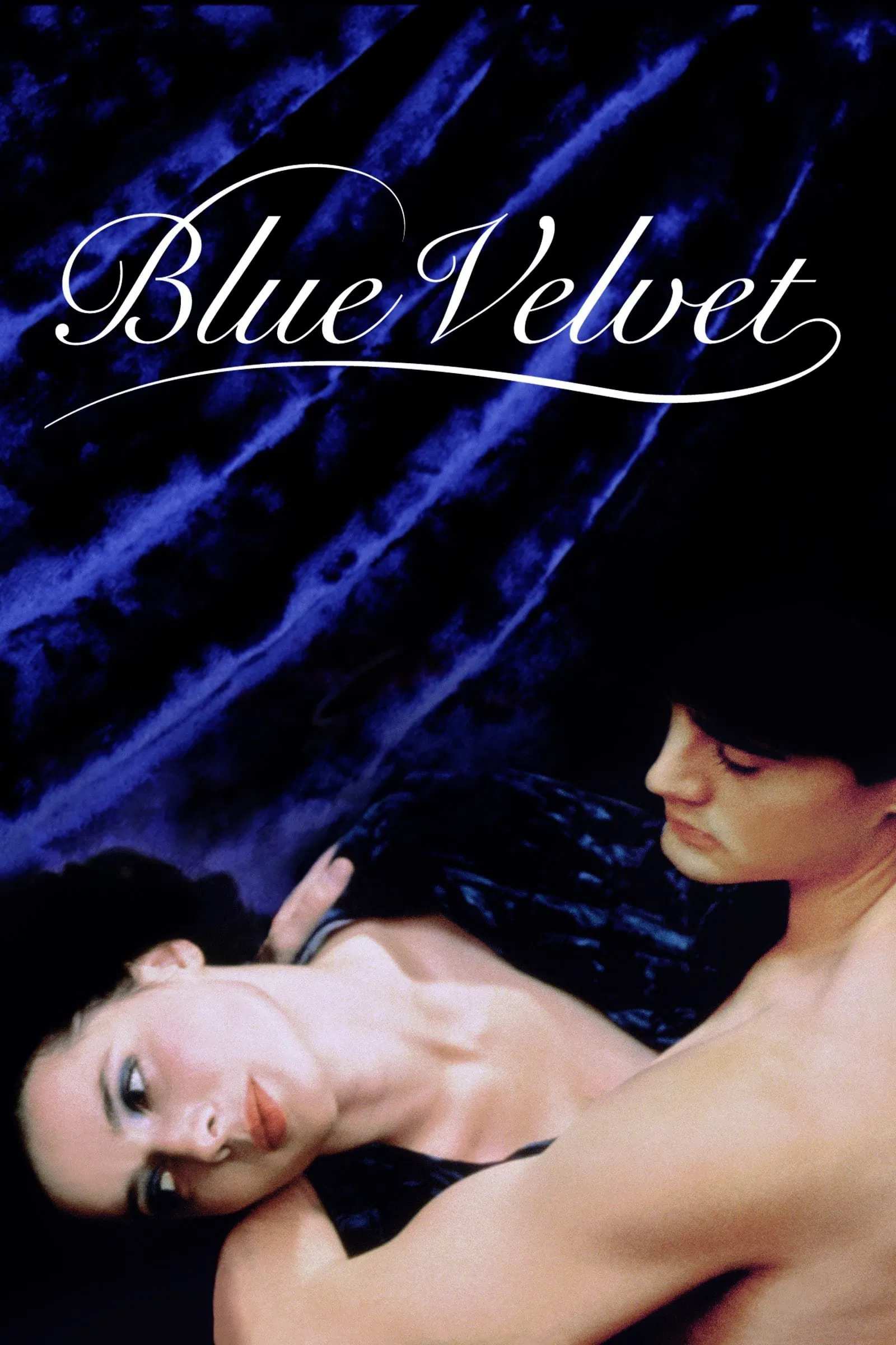 Poster chính thức của phim Phim Bí Ẩn, Phim Giật Gân "Nhung Xanh" (Blue Velvet - 1986), với sự tham gia của diễn viên Isabella Rossellini và Kyle MacLachlan.