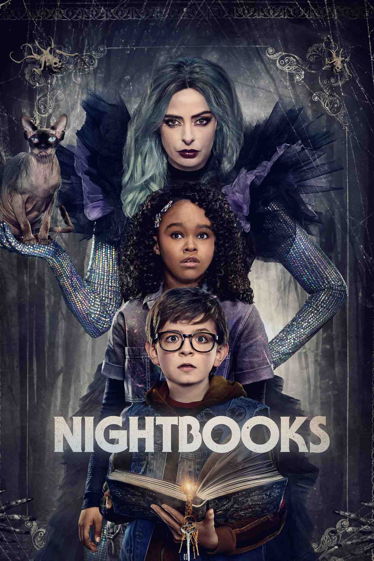 Poster chính thức của phim Phim Giả Tượng, Phim Gia Đình "Nightbooks: Chuyện kinh dị đêm nay" (Nightbooks - 2021), với sự tham gia của diễn viên Winslow Fegley và Lidya Jewett.