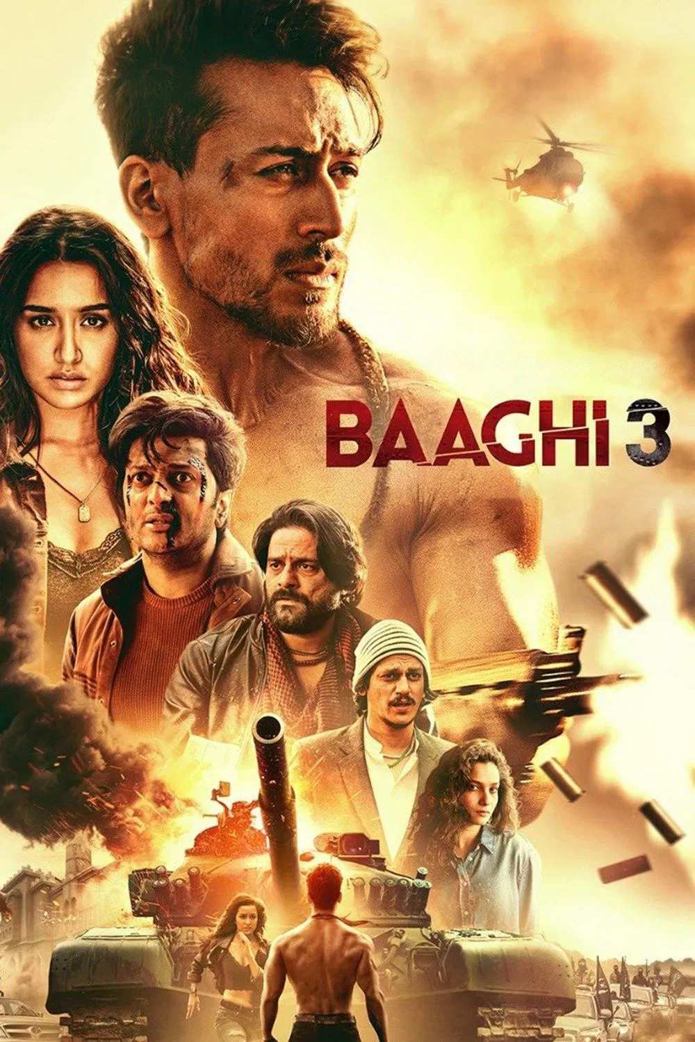 Poster chính thức của phim Phim Hành Động, Phim Phiêu Lưu "nội loạn 3" (Baaghi 3 - 2020), với sự tham gia của diễn viên Tiger Shroff và Riteish Deshmukh.
