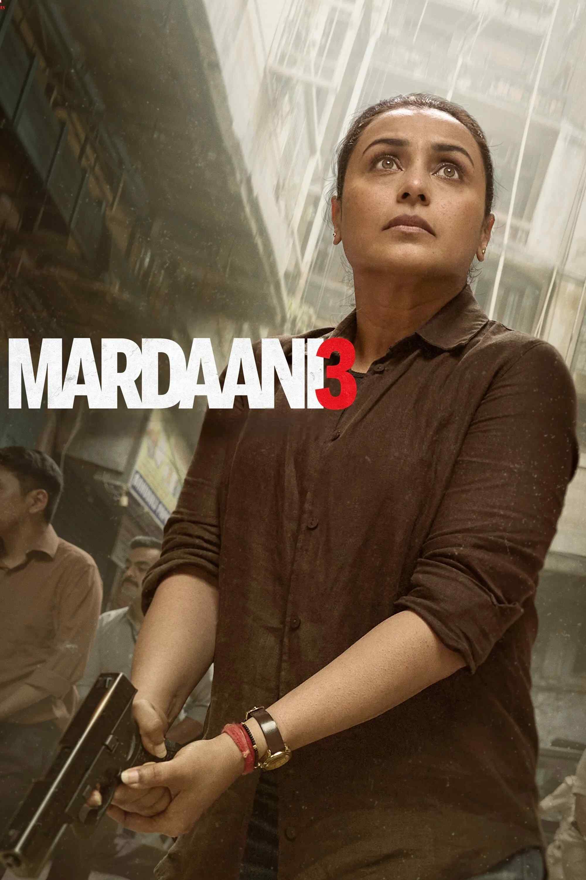 Poster chính thức của phim Phim Hành Động, Phim Hình Sự "Nữ Cảnh Sát 3" (Mardaani 3 - 2026), với sự tham gia của diễn viên Rani Mukerji và Mallika Prasad.
