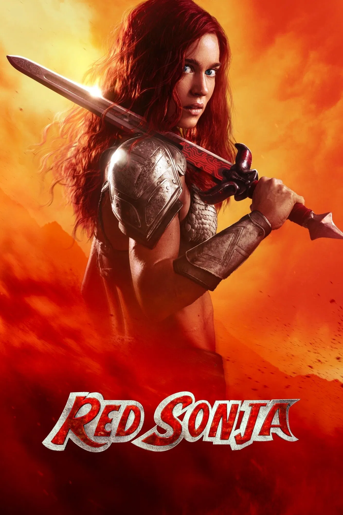 Poster chính thức của phim Phim Phiêu Lưu, Phim Hành Động "Nữ Chiến Binh Sonja" (Red Sonja - 2025), với sự tham gia của diễn viên Matilda Lutz và Robert Sheehan.