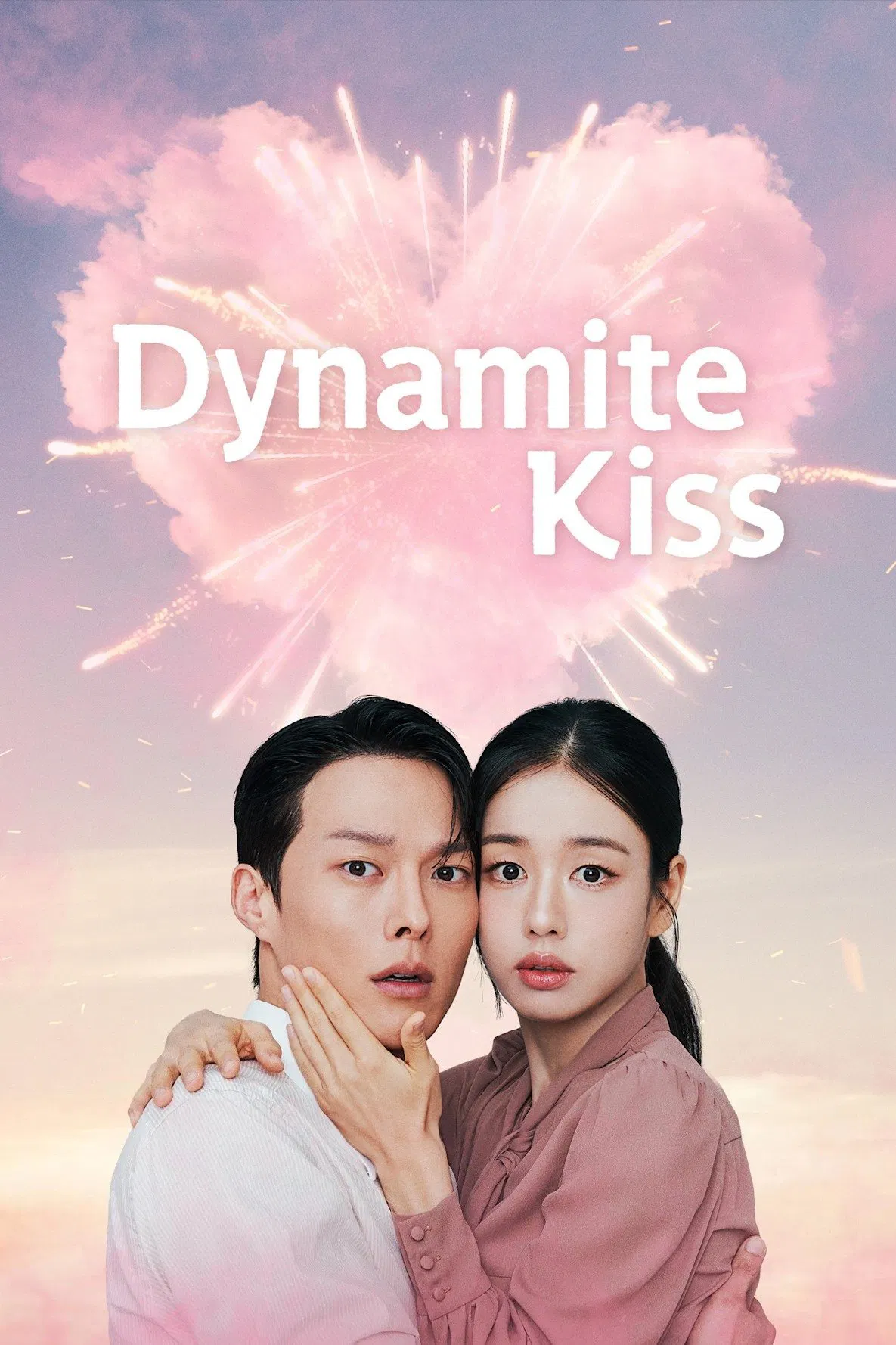 Poster chính thức của phim Phim Tâm Lý, Phim Hài "Nụ Hôn Bùng Nổ" (Dynamite Kiss - 2025), với sự tham gia của diễn viên Jang Ki-yong và Ahn Eun-jin.
