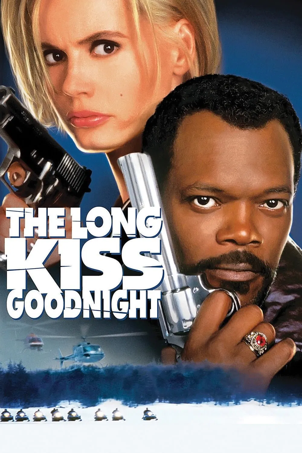 Poster chính thức của phim Phim Hình Sự, Phim Hành Động "Nụ Hôn Dài Từ Biệt" (The Long Kiss Goodnight - 1996), với sự tham gia của diễn viên Geena Davis và Samuel L. Jackson.