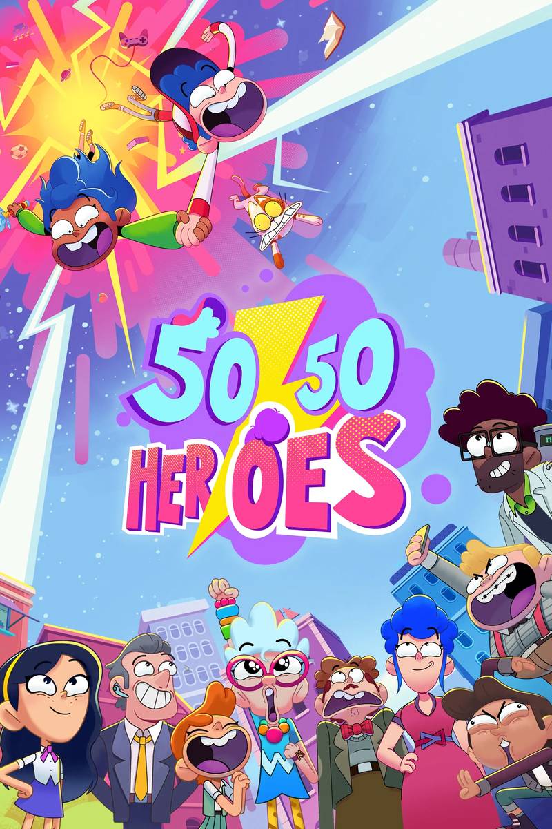 Poster chính thức của phim Phim Hài, Phim Hoạt Hình "Nửa Dòng Máu Anh Hùng" (50/50 Heroes - 2022), với sự tham gia của diễn viên Thomas Sagols và Fanny Bloc.