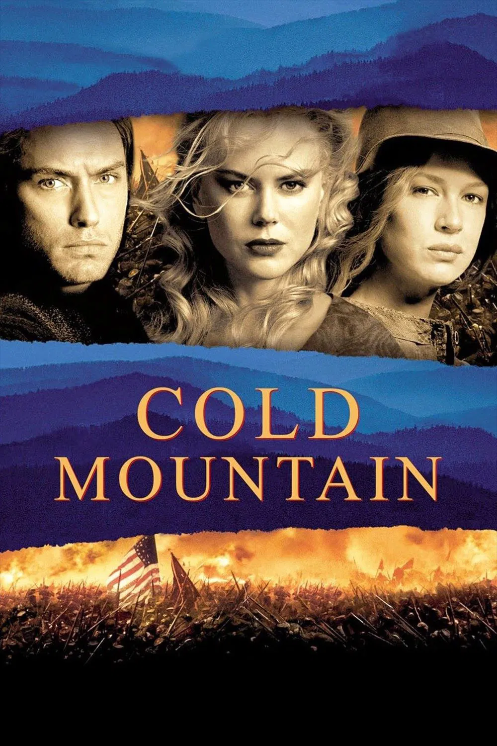 Poster chính thức của phim Phim Chiến Tranh, Phim Lịch Sử "Núi lạnh" (Cold Mountain - 2003), với sự tham gia của diễn viên Jude Law và Nicole Kidman.