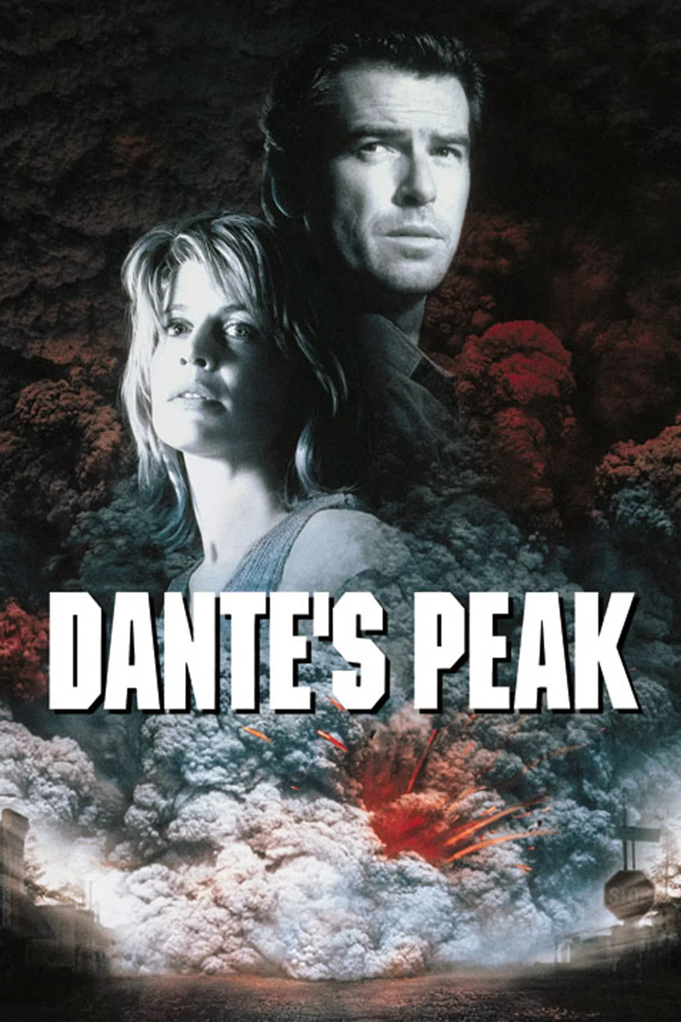 Poster chính thức của phim Phim Hành Động, Phim Phiêu Lưu "Núi Lửa Dante" (Dante's Peak - 1997), với sự tham gia của diễn viên Pierce Brosnan và Linda Hamilton.