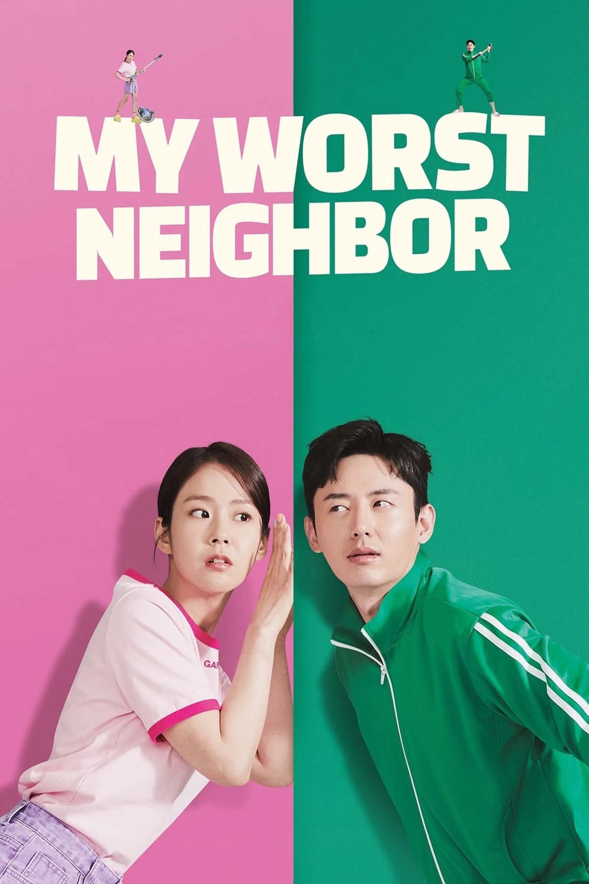 Poster chính thức của phim Phim Tình Cảm, Phim Hài "Oan Gia Chung Tường" (My Worst Neighbor - 2023), với sự tham gia của diễn viên Lee Ji-hoon và Han Seung-yeon.