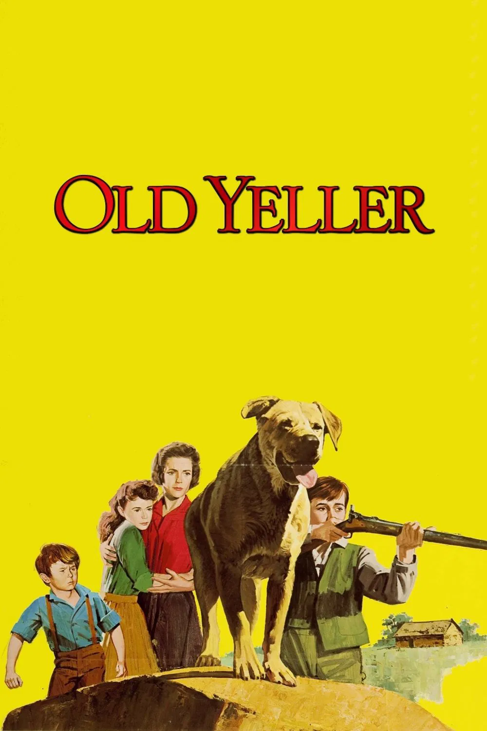 Poster chính thức của phim Phim Phiêu Lưu, Phim Tâm Lý "Old Yeller" (Old Yeller - 1957), với sự tham gia của diễn viên Tommy Kirk và Dorothy McGuire.
