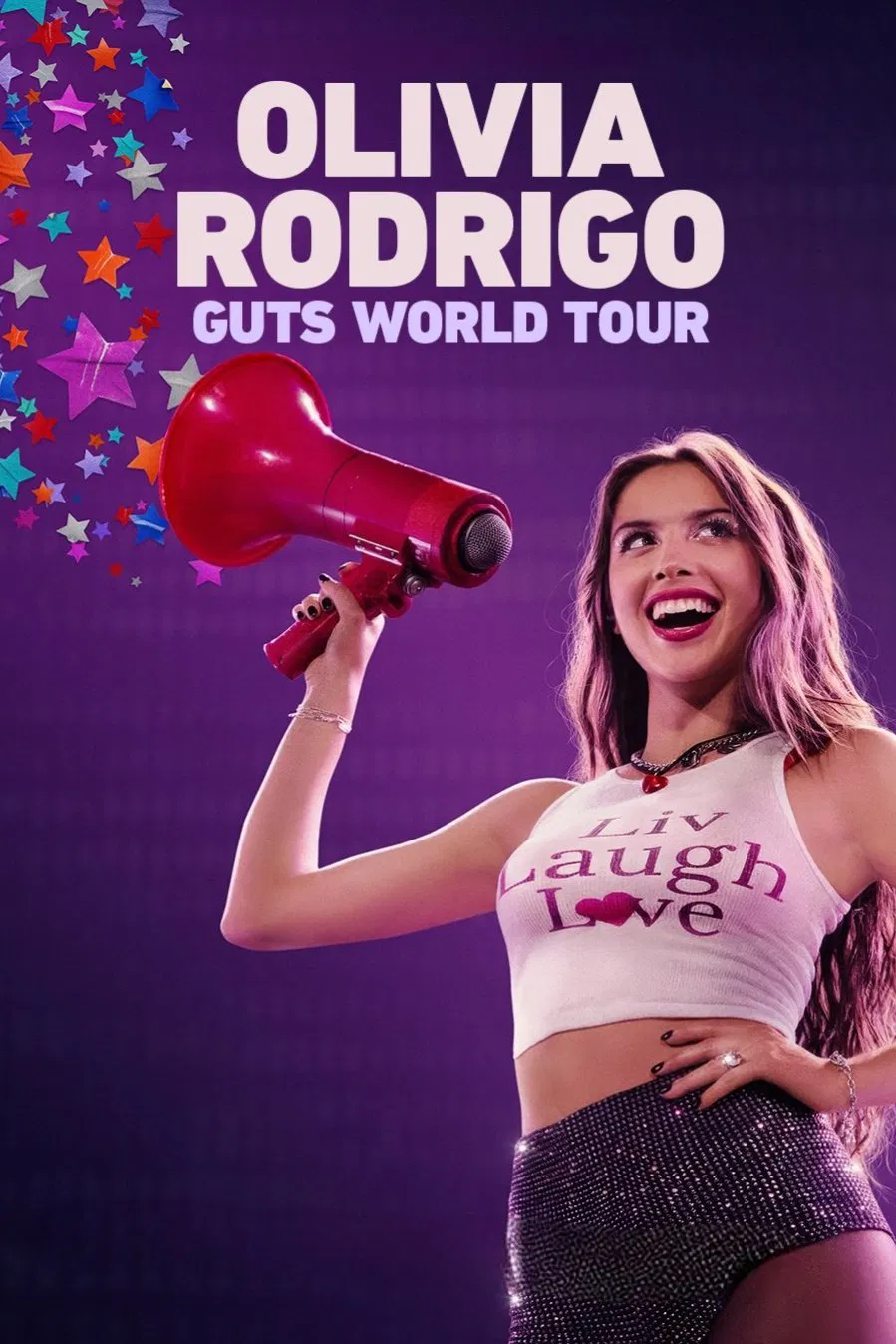 Poster chính thức của phim Phim Ca Nhạc "Olivia Rodrigo: GUTS World Tour" (Olivia Rodrigo: GUTS World Tour - 2024), với sự tham gia của diễn viên Olivia Rodrigo và Daisy Spencer.