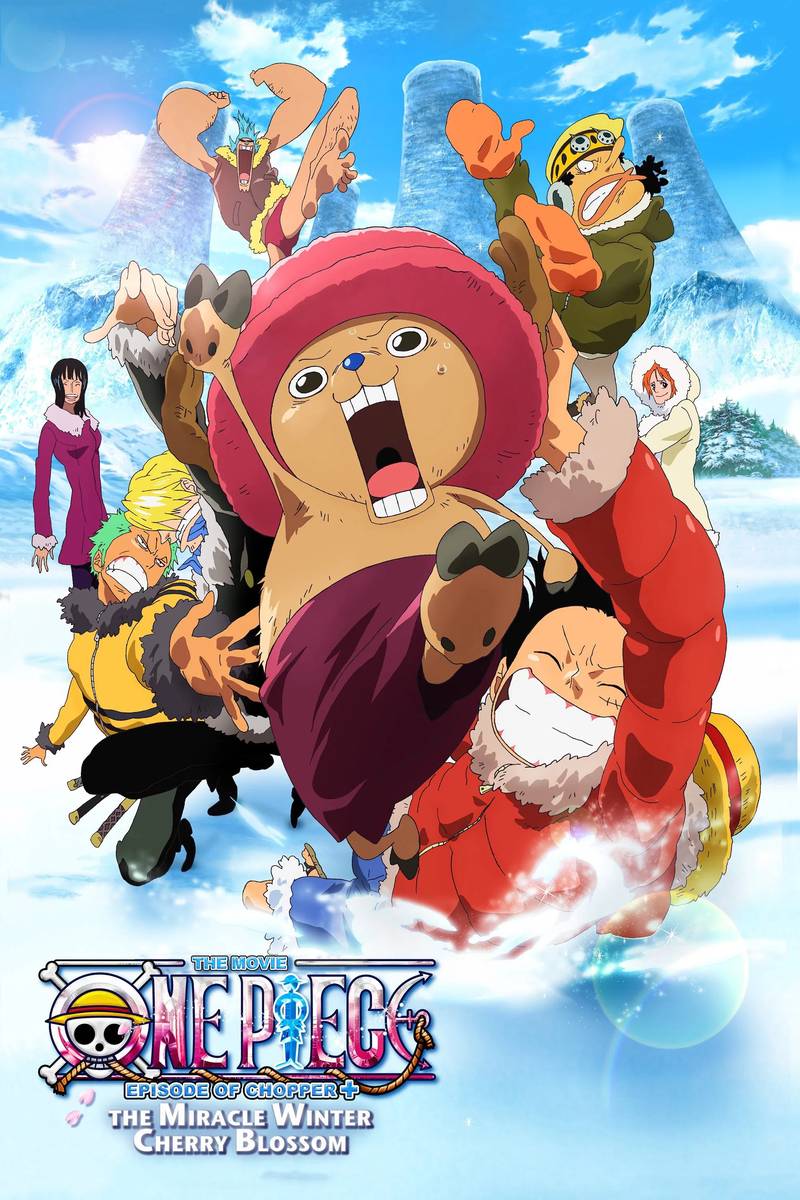 Poster chính thức của phim Phim Hành Động, Phim Hoạt Hình "One piece: Episodo obu choppa + Fuyu ni saku, kiseki no sakura" (One Piece: Episode of Chopper Plus: Bloom in the Winter, Miracle Cherry Blossom - 2008), với sự tham gia của diễn viên Mayumi Tanaka và Kazuya Nakai.
